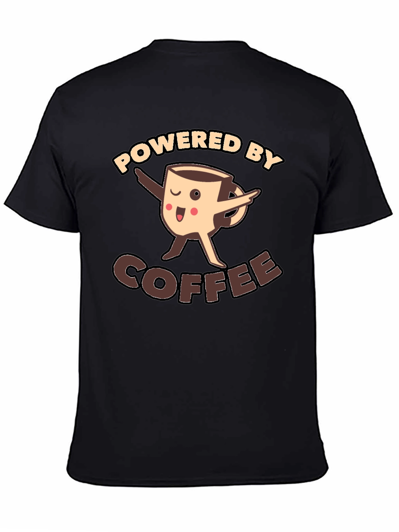 Black Powered By Coffee Funny T-Shirt view 4