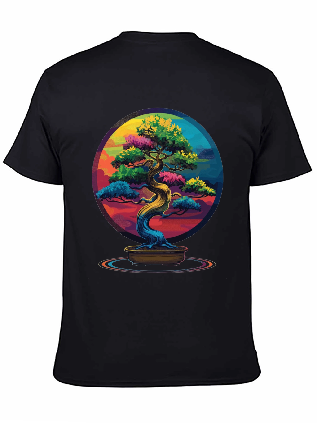 Black Colorful Bonsai Tree Graphic Tee - Unique Design view 4