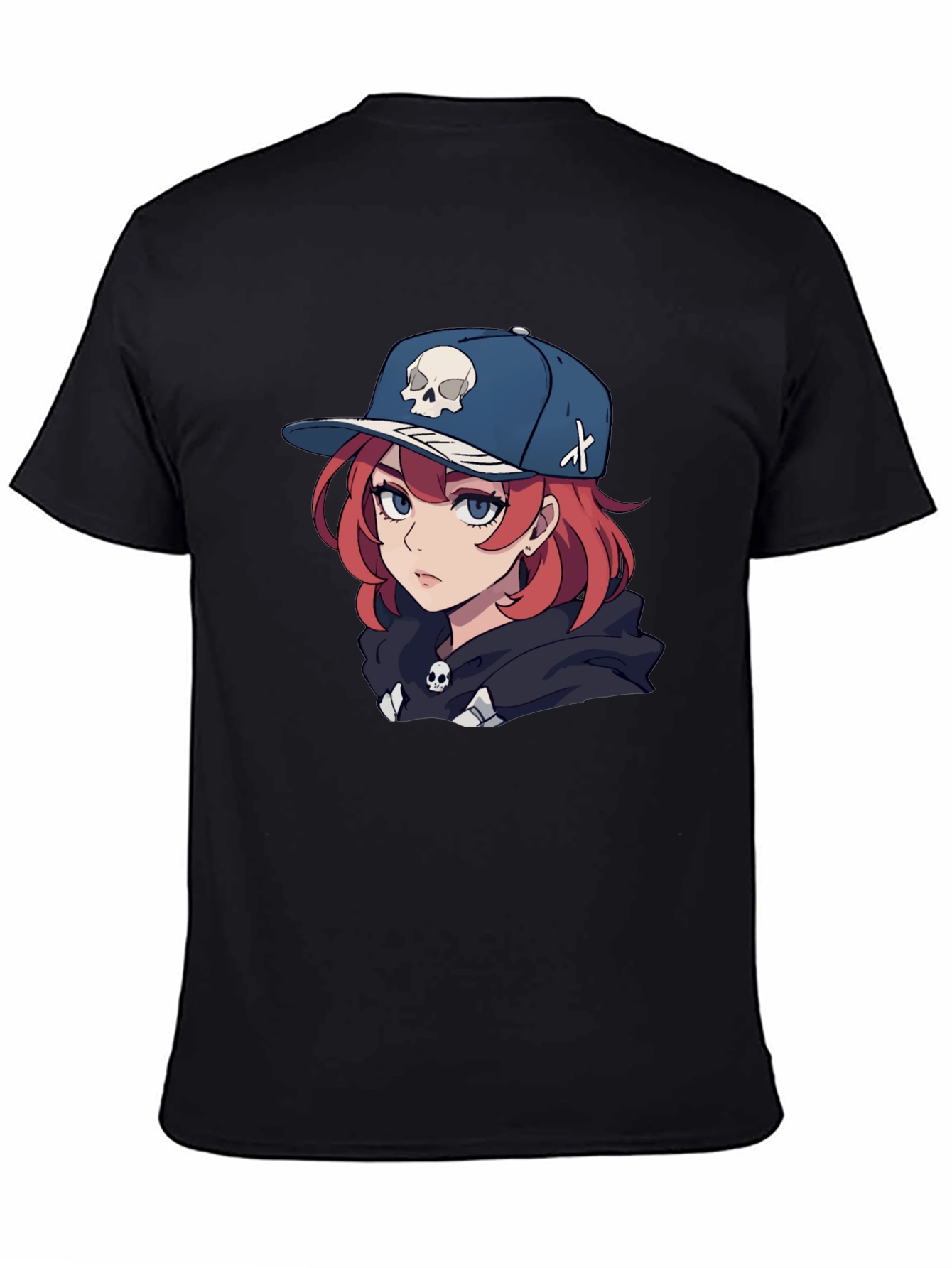 Black Anime Girl Skull Hat Graphic Black T-Shirt view 4