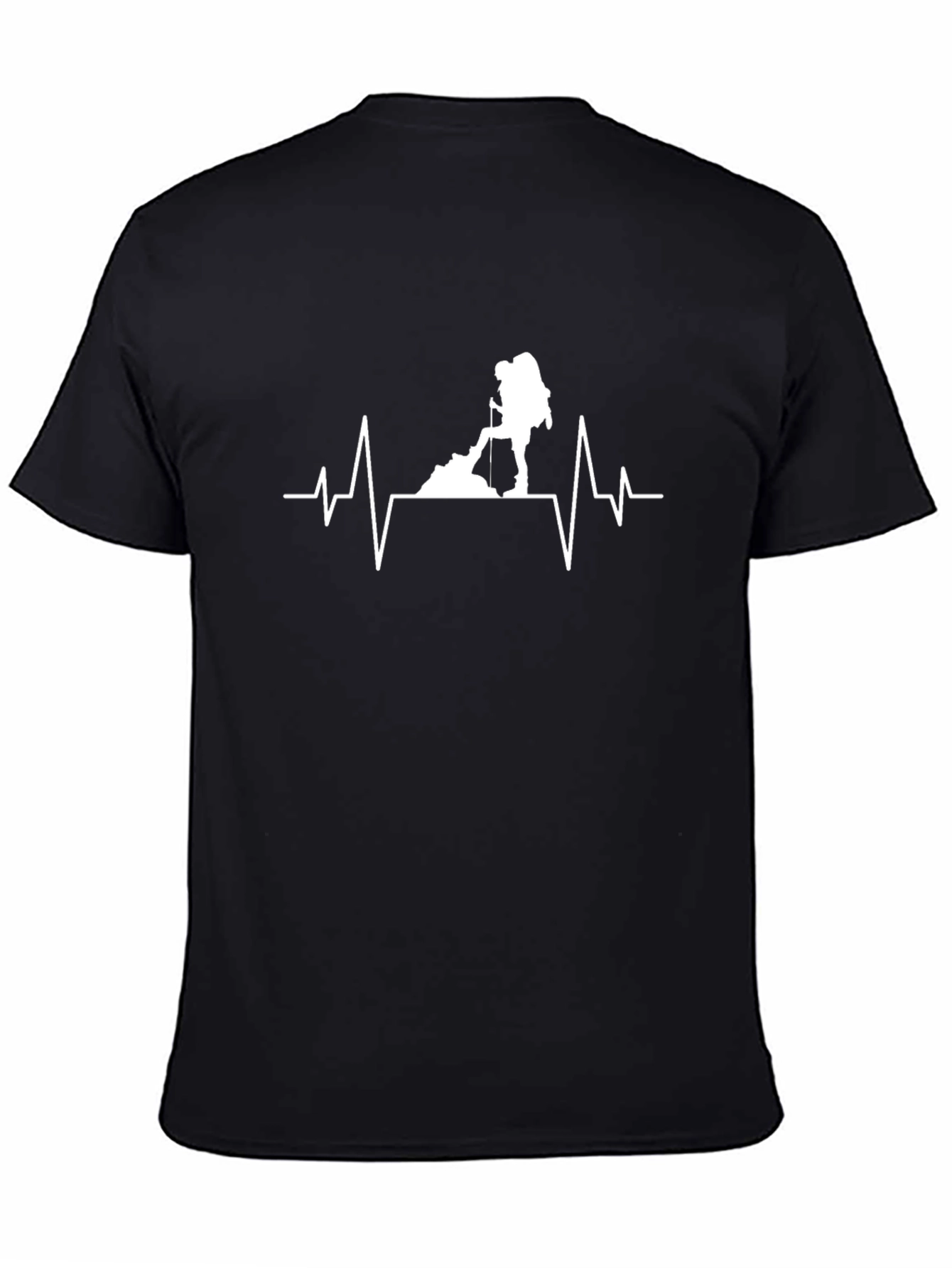 Black Hiking Heartbeat T-Shirt - Black Cotton Tee view 4