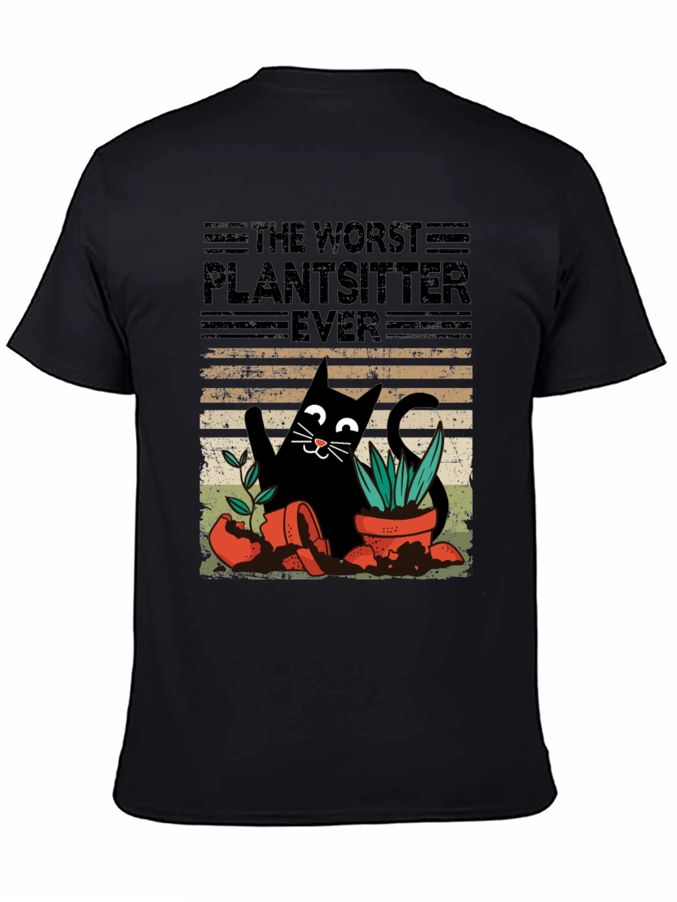 Black Worst Plantsitter Ever Cat Graphic T-Shirt view 4
