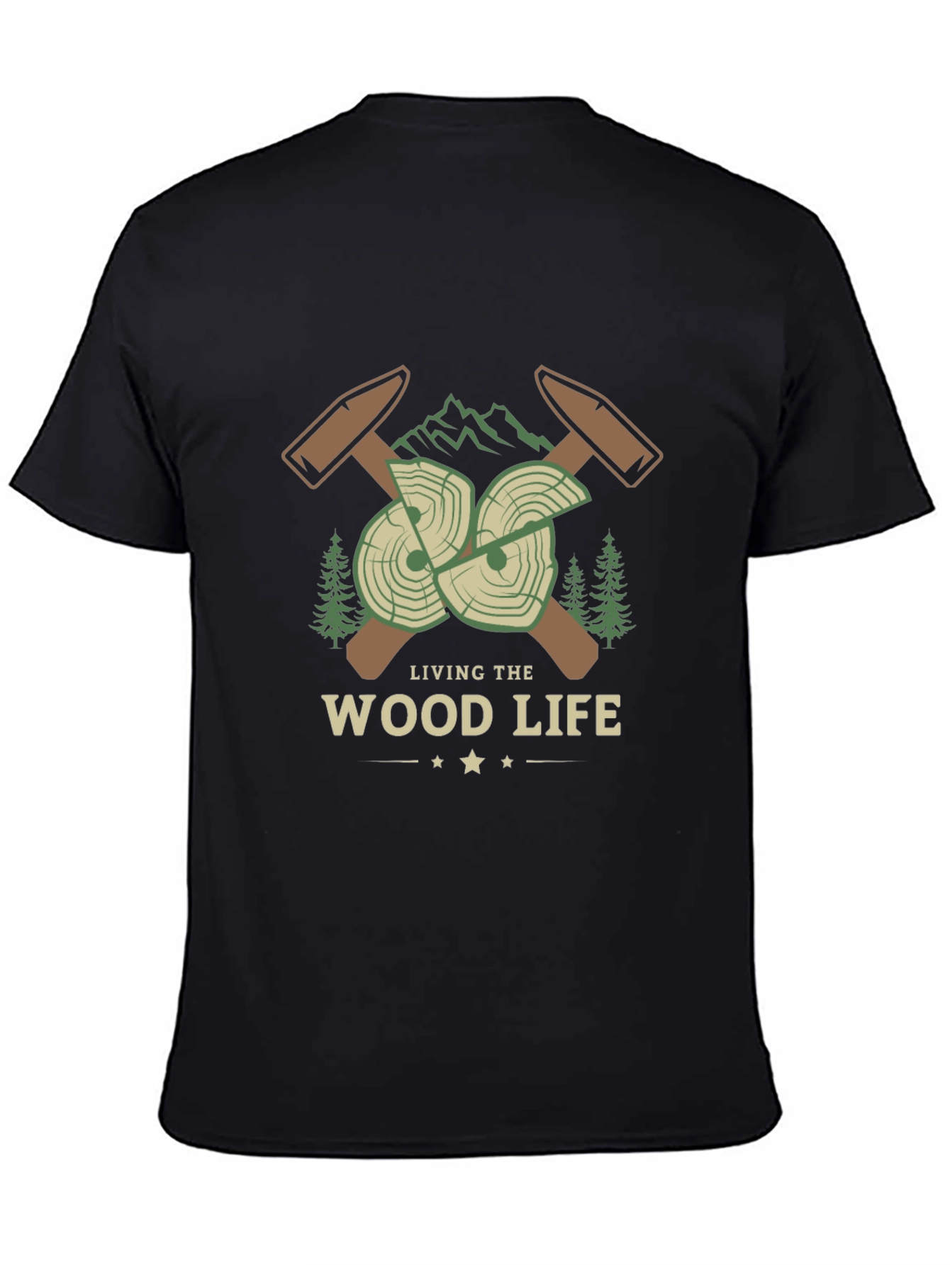 Black Living the Wood Life T-Shirt - Lumberjack Design view 4