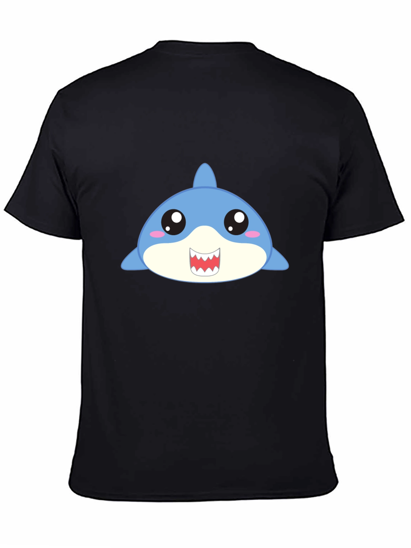 Black Cute Cartoon Shark Graphic Black T-Shirt view 4