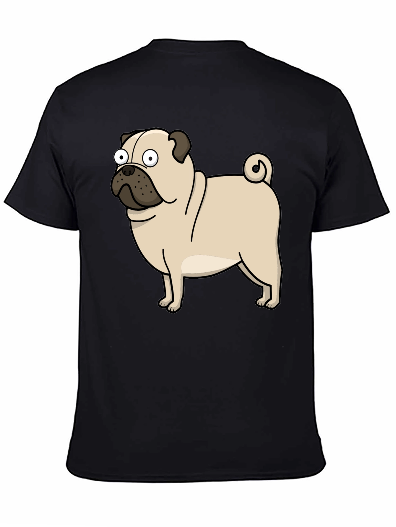 Black Cartoon Pug Graphic T-Shirt - Black view 4
