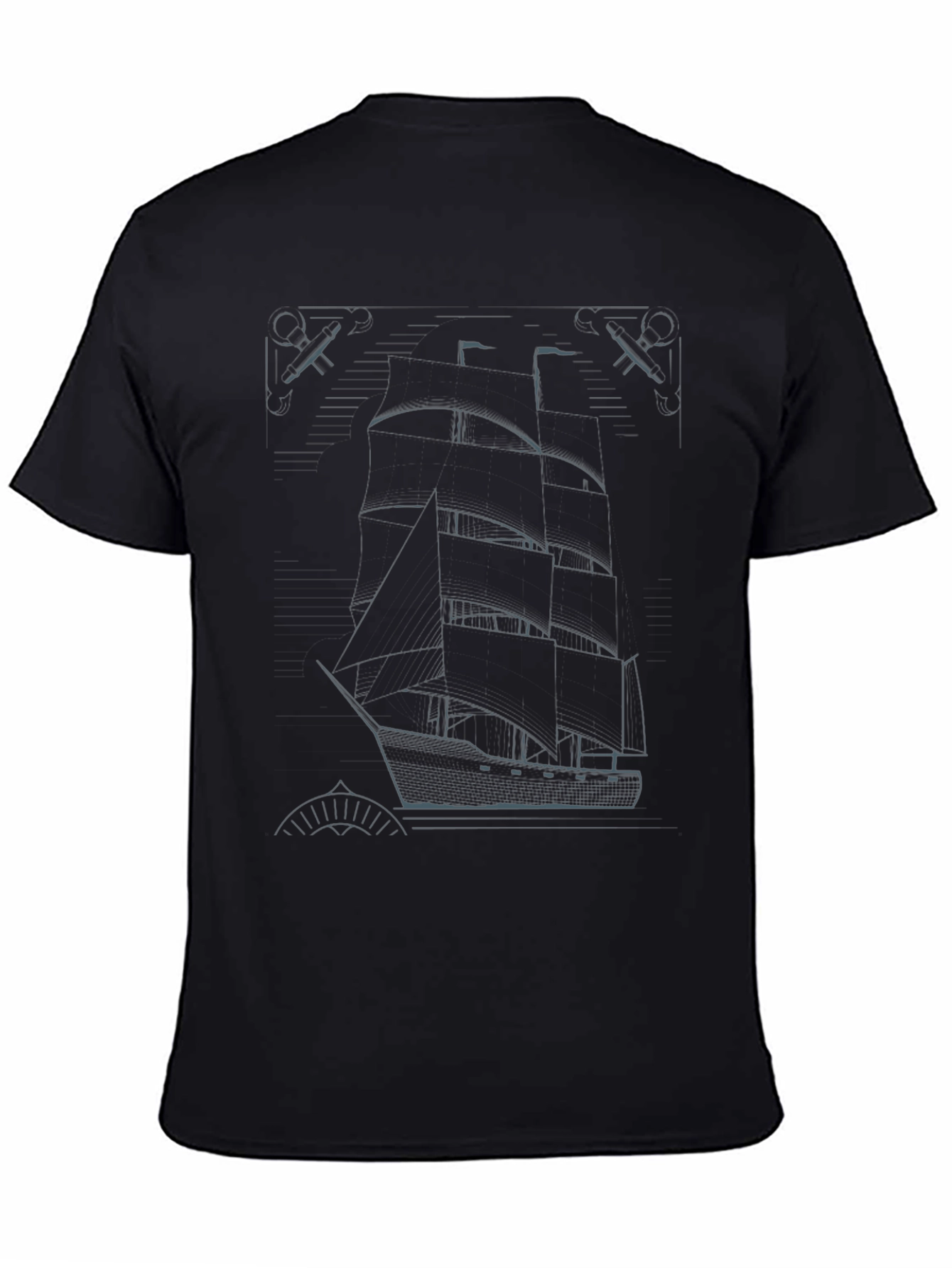 Black Nautical Blueprint T-Shirt - Black Ship Graphic Tee view 4