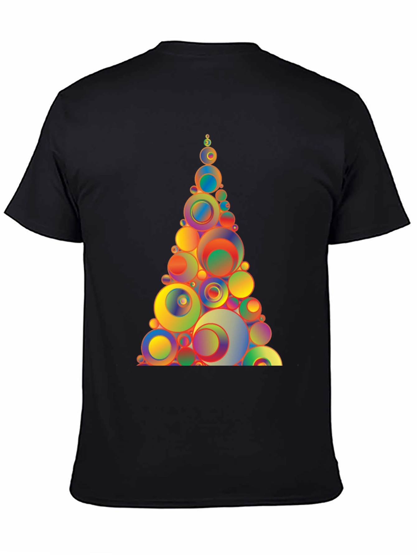 Black Colorful Circle Tree Graphic Tee - Black Cotton Blend T-Shirt view 4