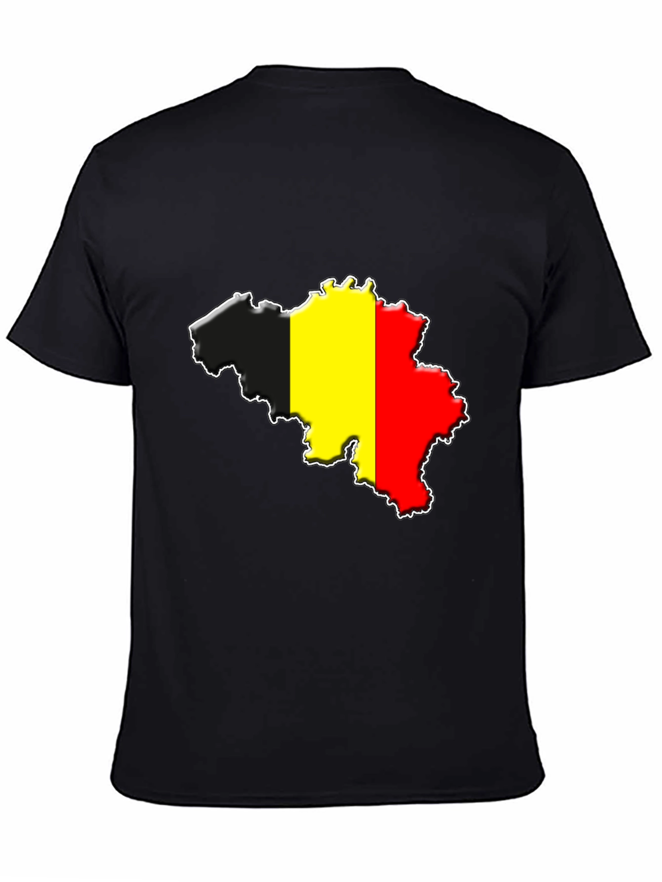 Black Belgium Flag Map T-Shirt - Black Cotton Tee view 4