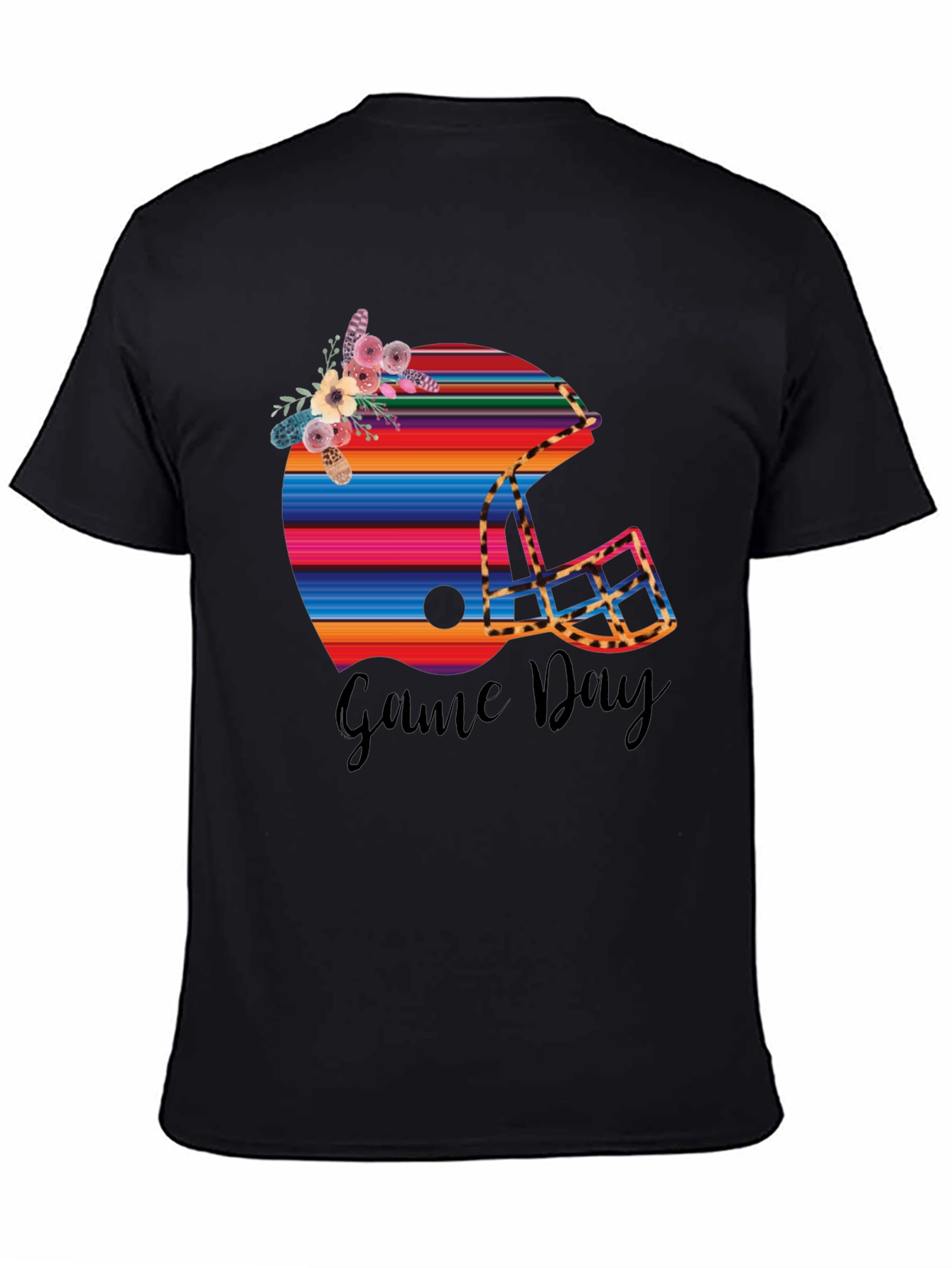 Black Game Day Football Helmet Graphic Tee view 4