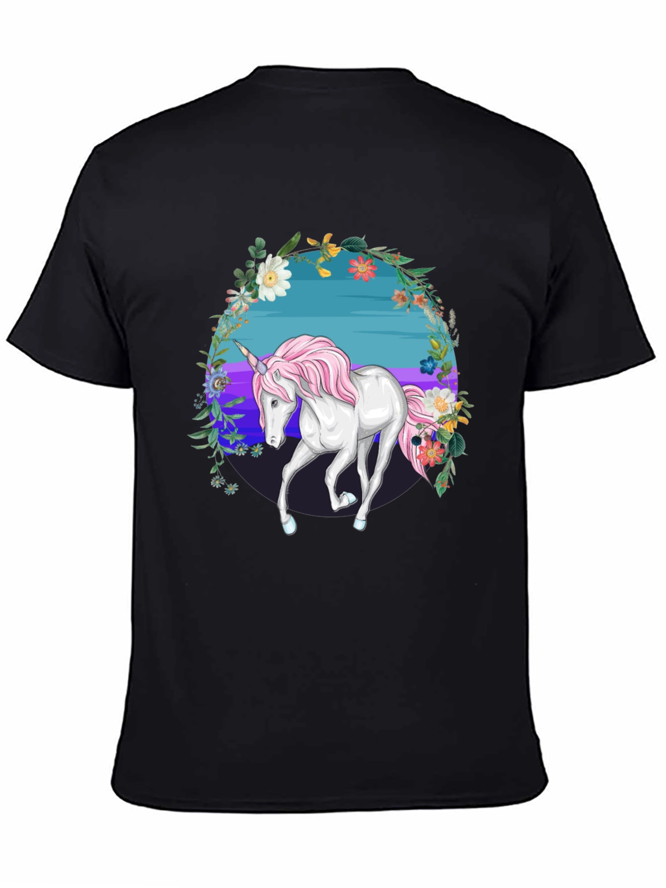 Black Unicorn Floral Graphic Tee - Black Cotton Blend view 4