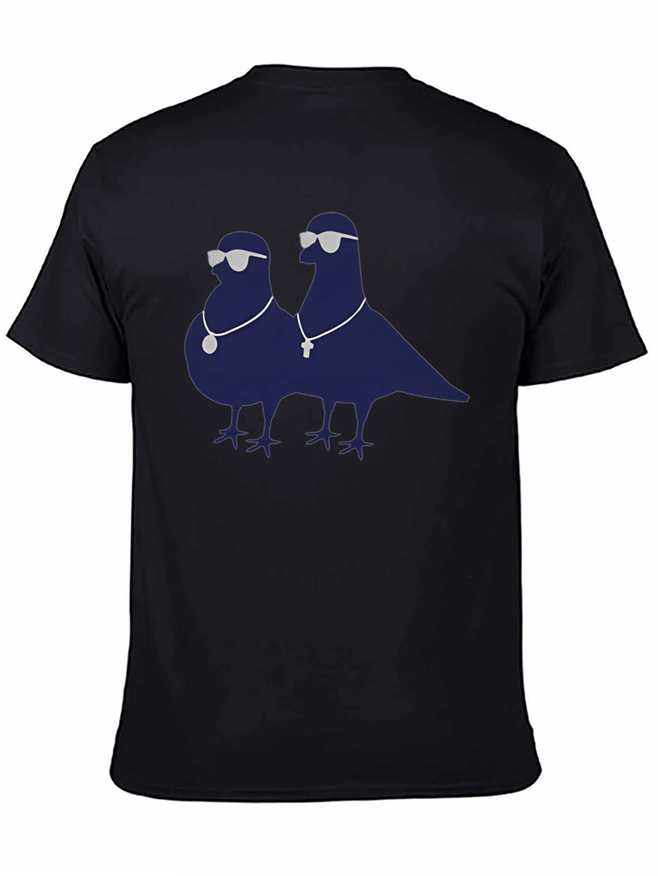 Black Cool Pigeons Graphic Tee - Black Cotton Blend T-Shirt view 4