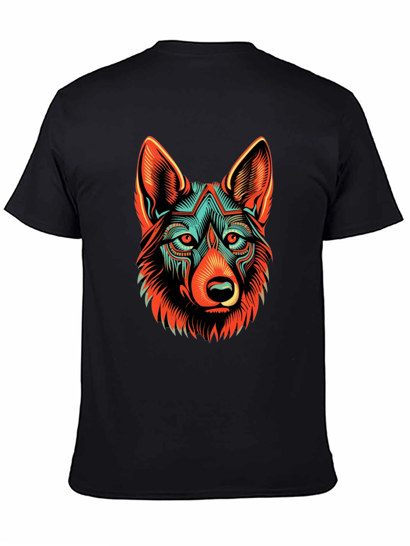 Black Abstract Wolf Graphic Black T-Shirt view 4