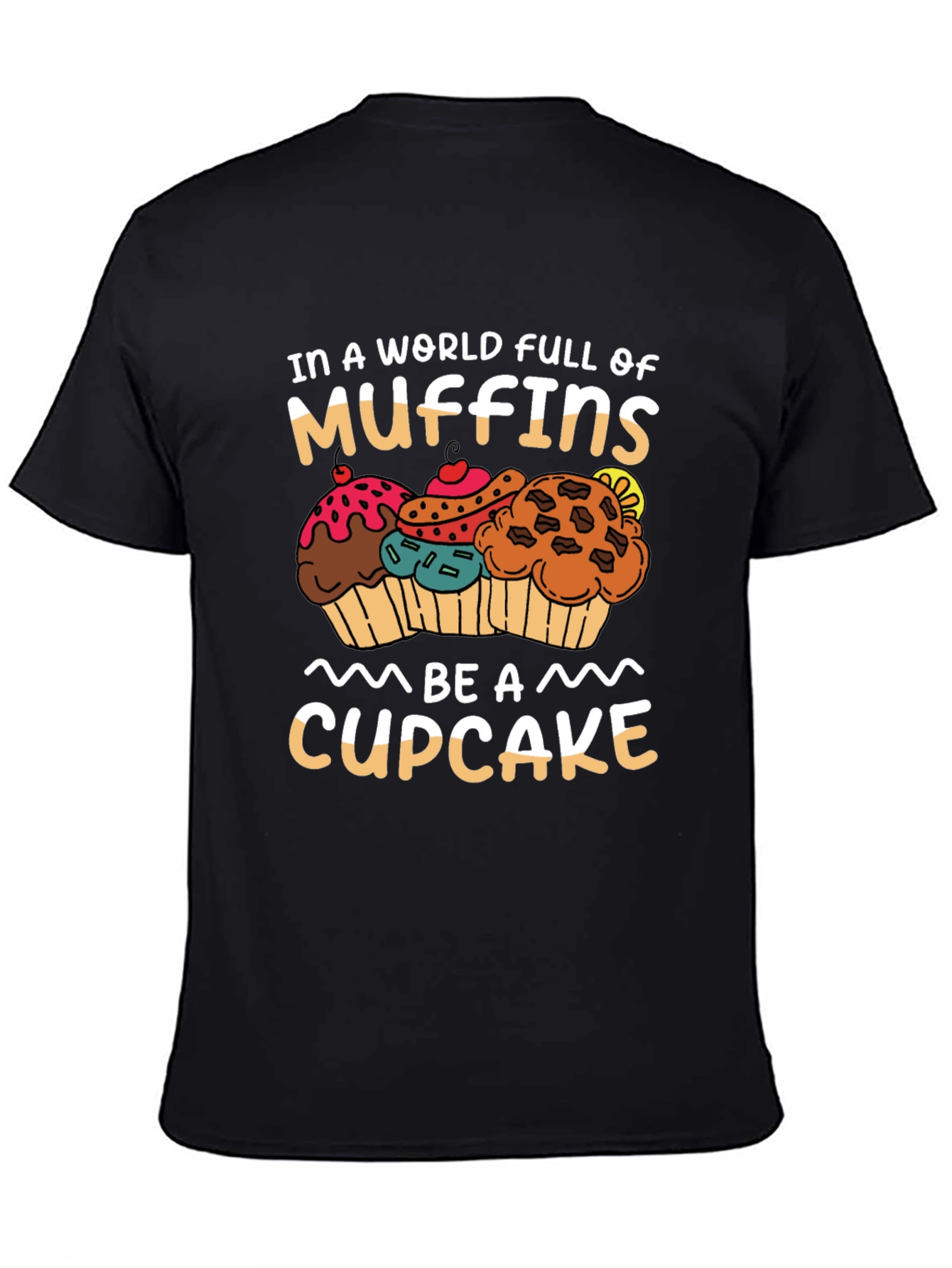 Black Muffin vs Cupcake Graphic Tee - Sweet Treat Shirt view 4