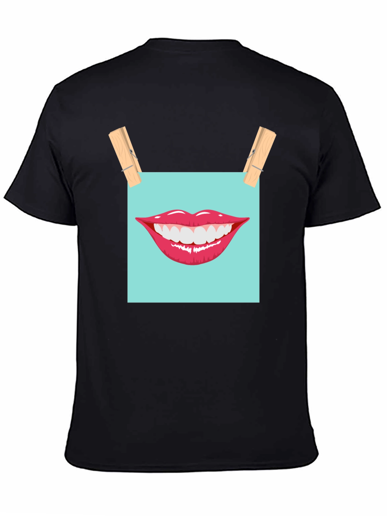 Black Smiling Lips Graphic T-Shirt - Casual Wear view 4