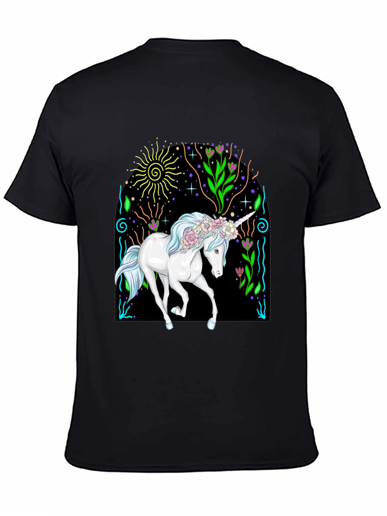 Black Unicorn Graphic Tee - Black Cotton T-Shirt view 4
