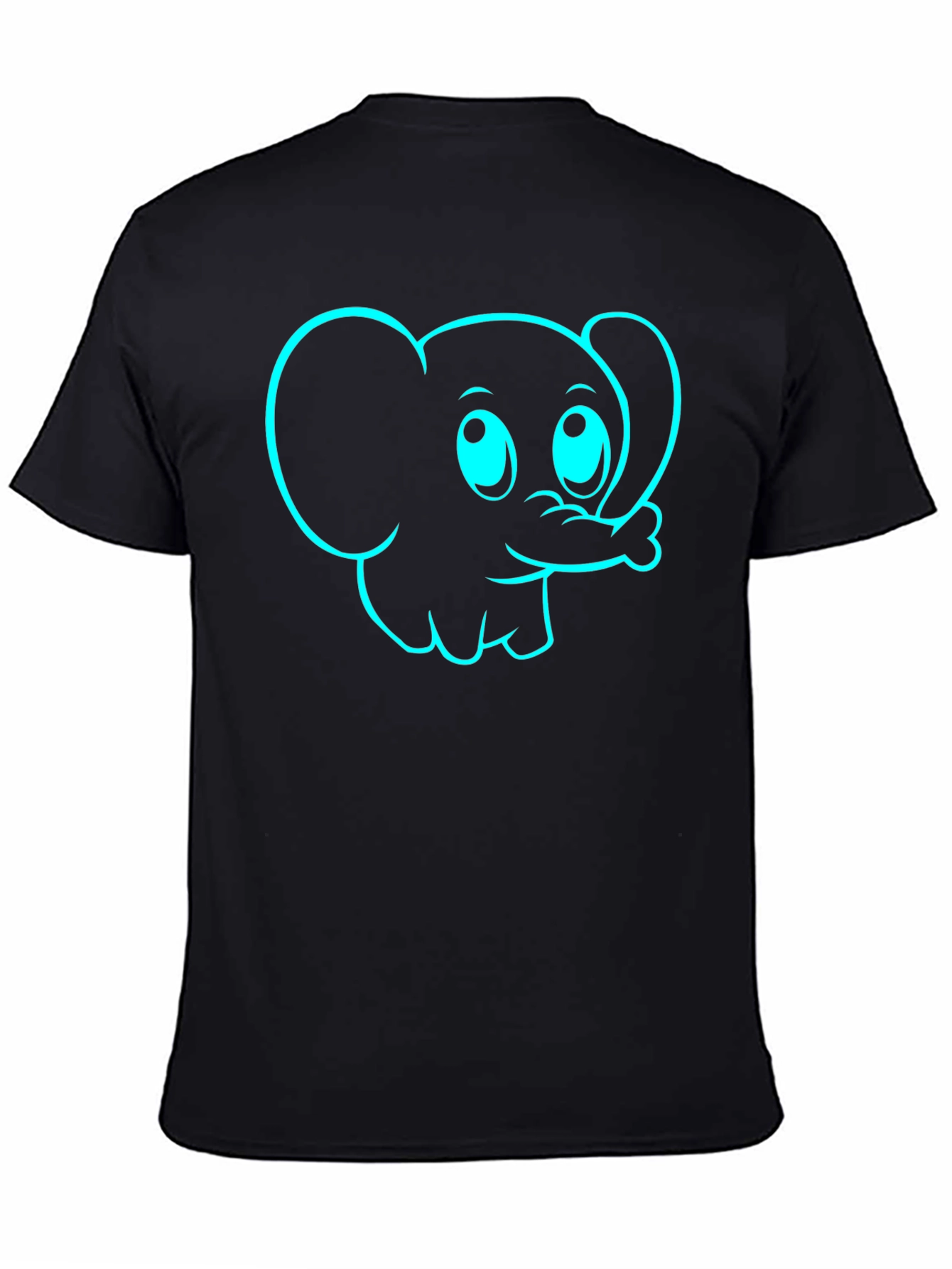 Black Cartoon Elephant Graphic Tee - Black Cotton T-Shirt view 4