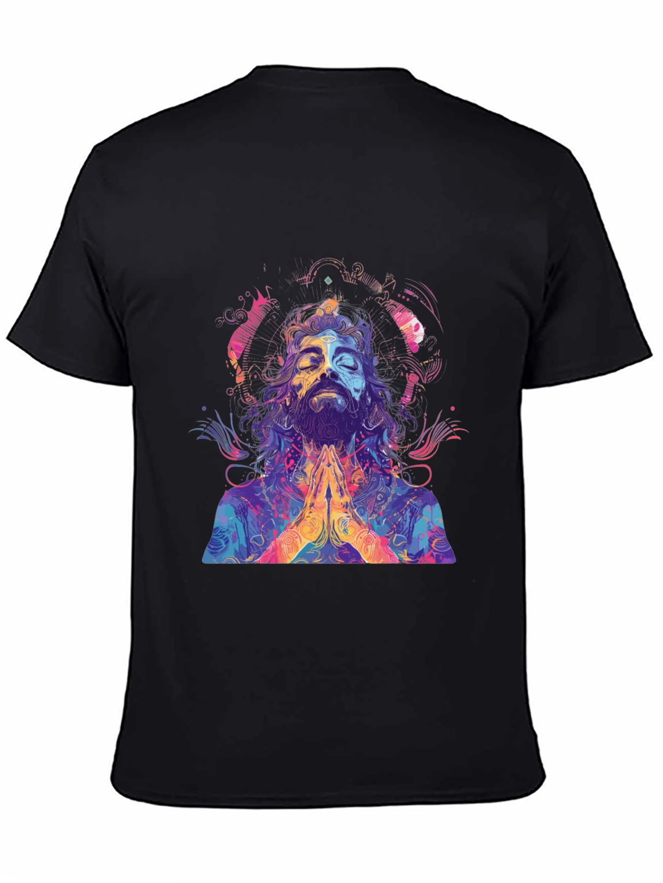 Black Psychedelic Meditating Man Graphic Tee view 4