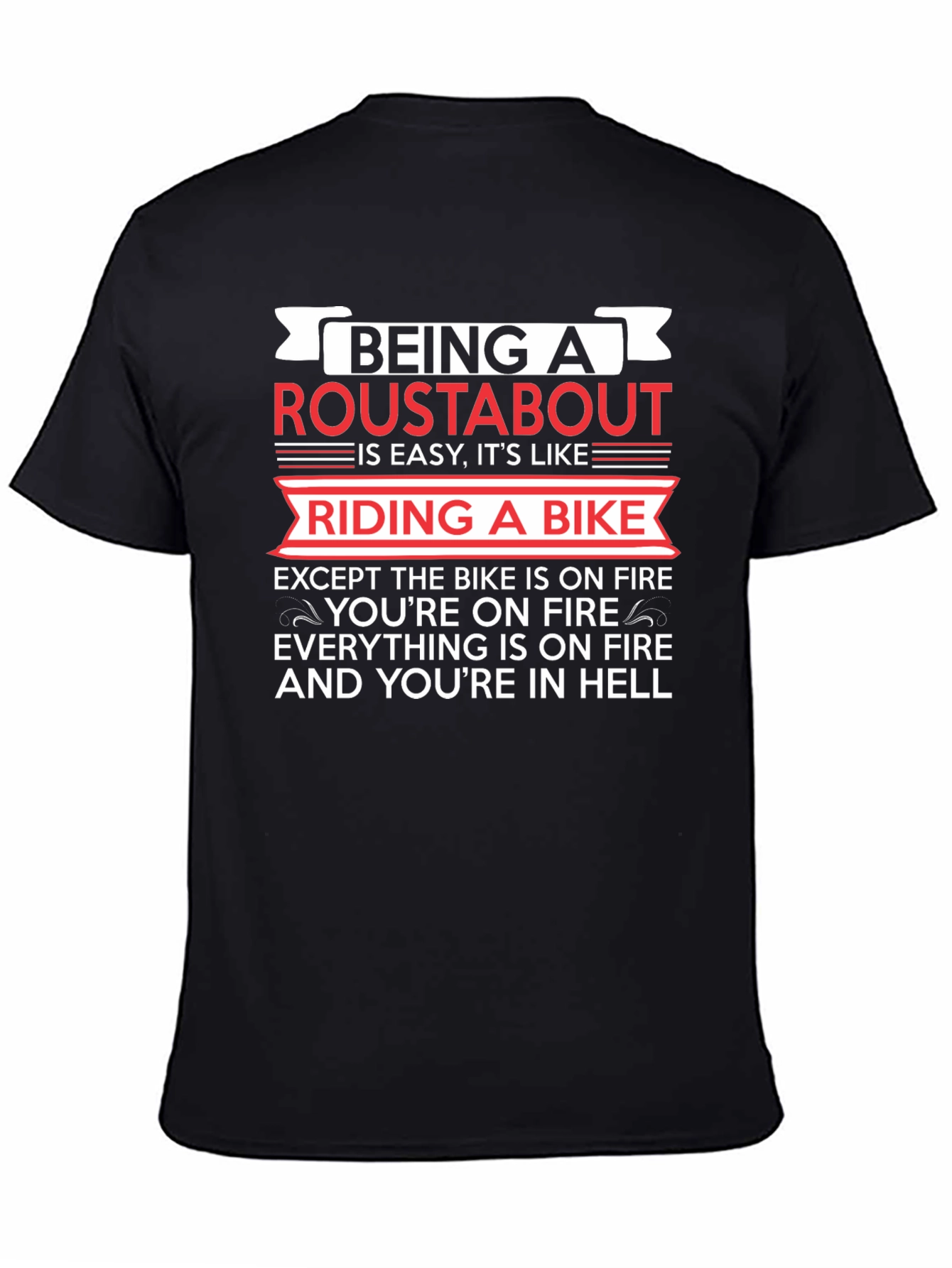 Black Roustabout T-Shirt: Riding a Bike in Hell Humor view 4