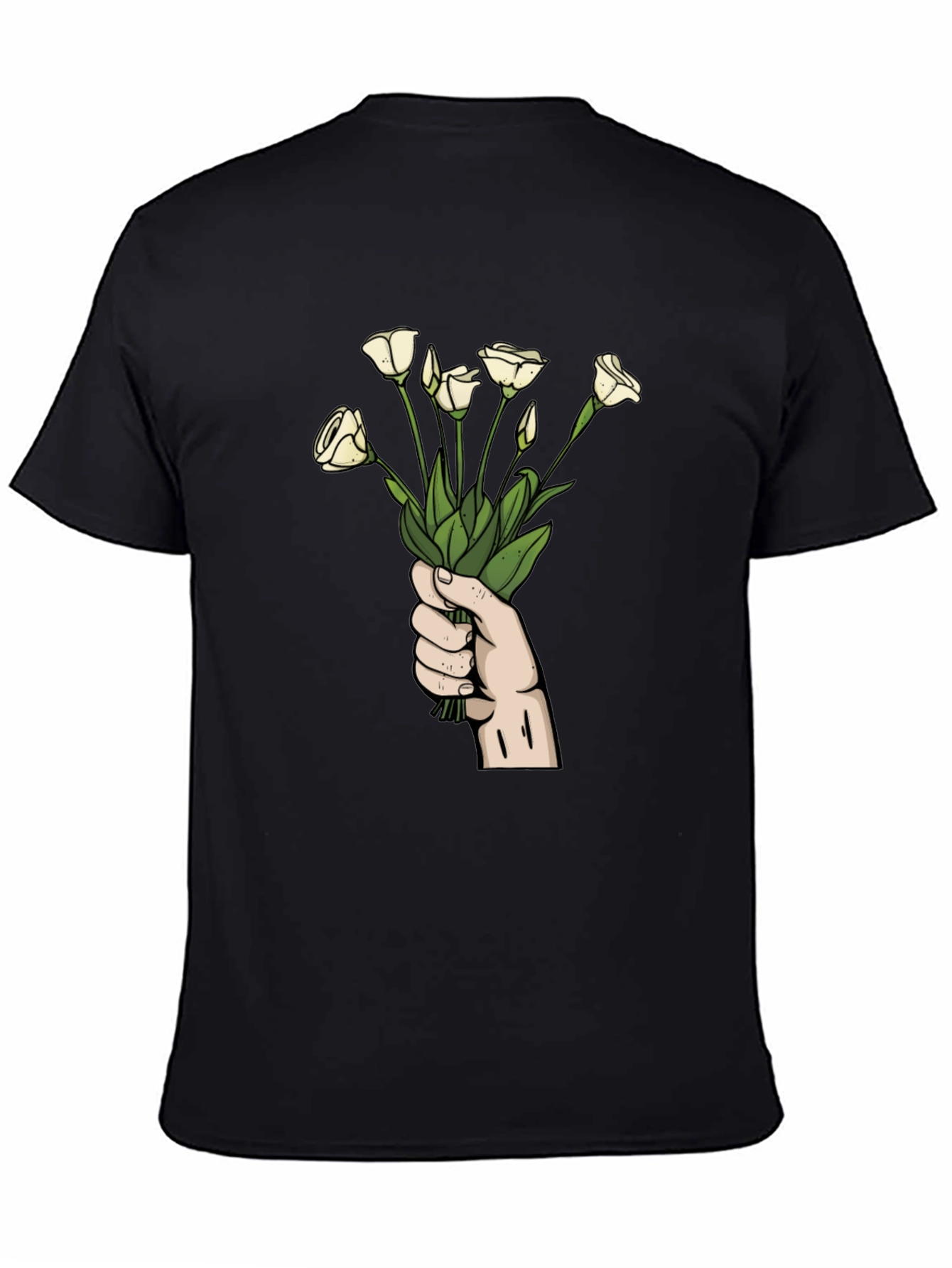Black Floral Bouquet Graphic Tee - Black Cotton T-Shirt view 4