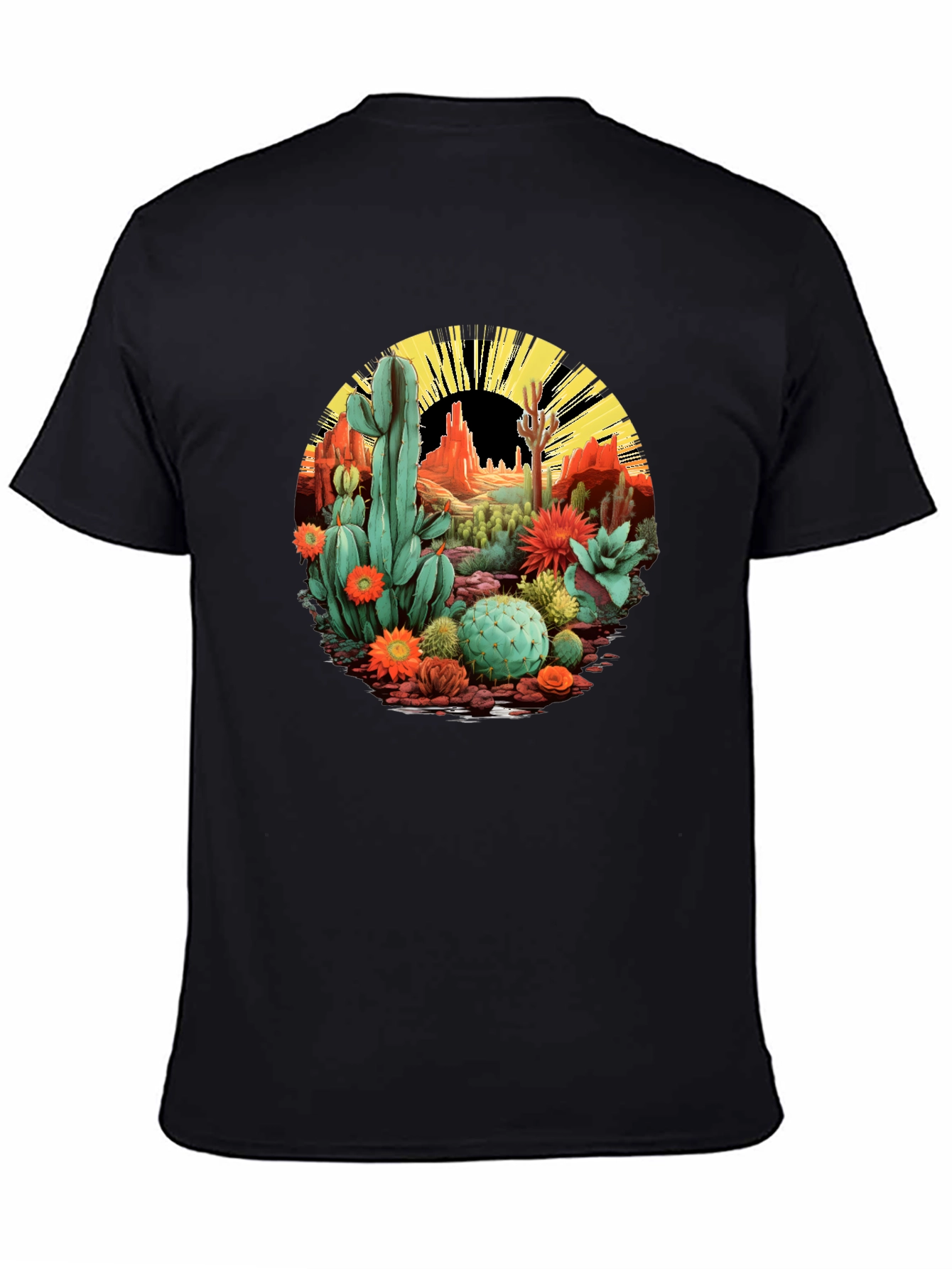 Black Desert Cactus Graphic T-Shirt - Black Cotton Tee view 4
