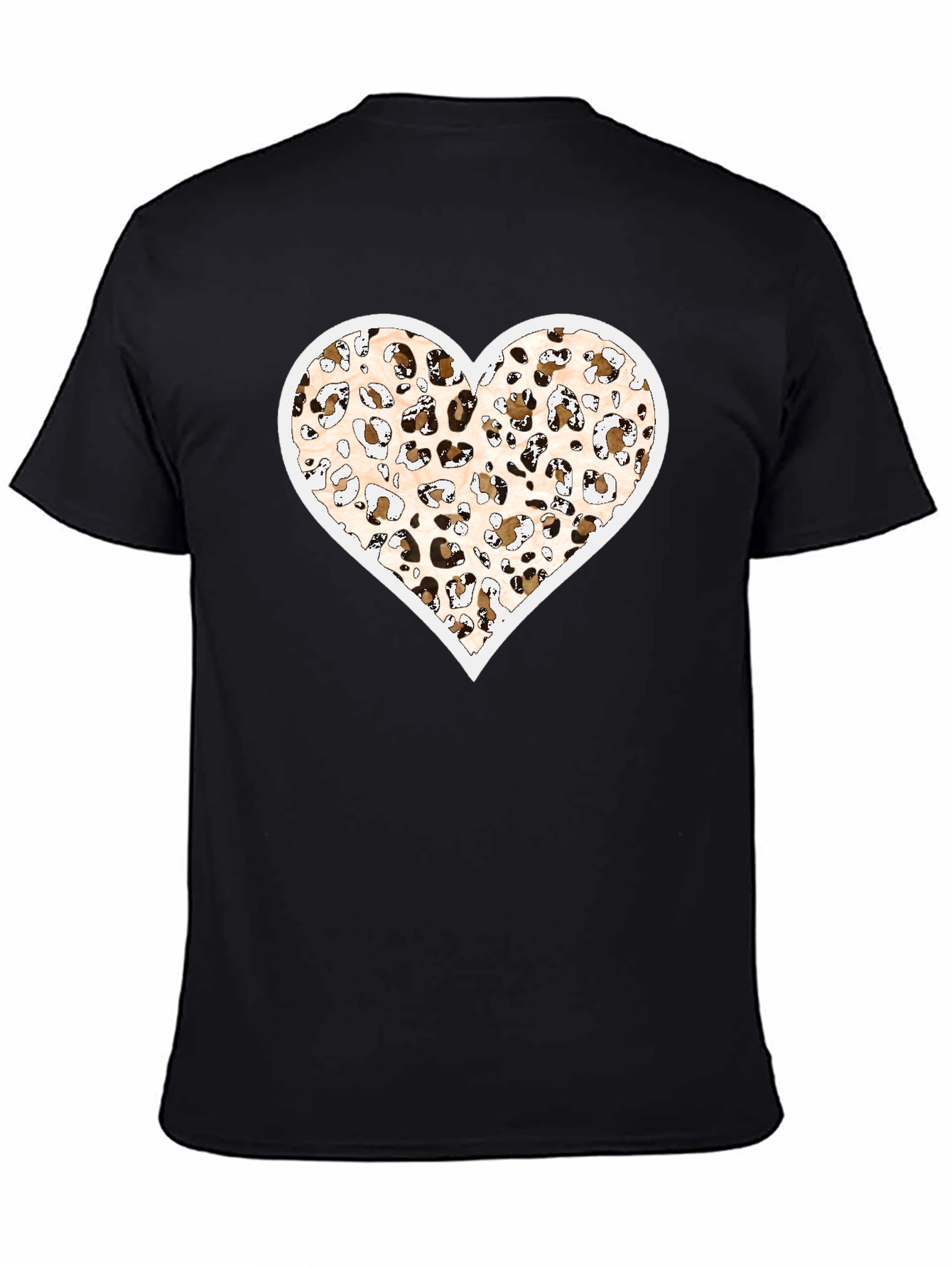 Black Leopard Print Heart Graphic Black Tee Shirt view 4