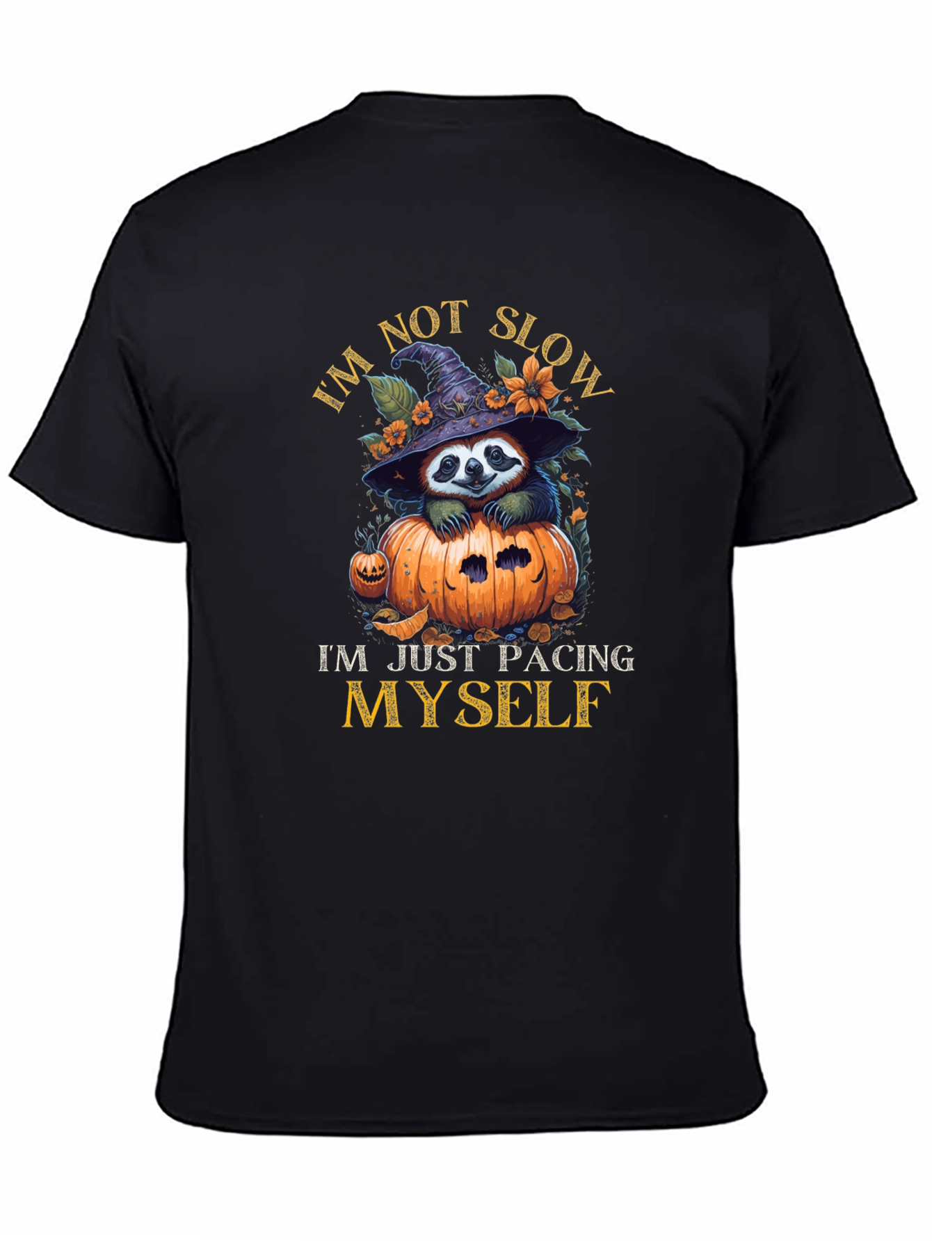 Black Funny Sloth Halloween T-Shirt - I'm Not Slow Pacing Myself view 4