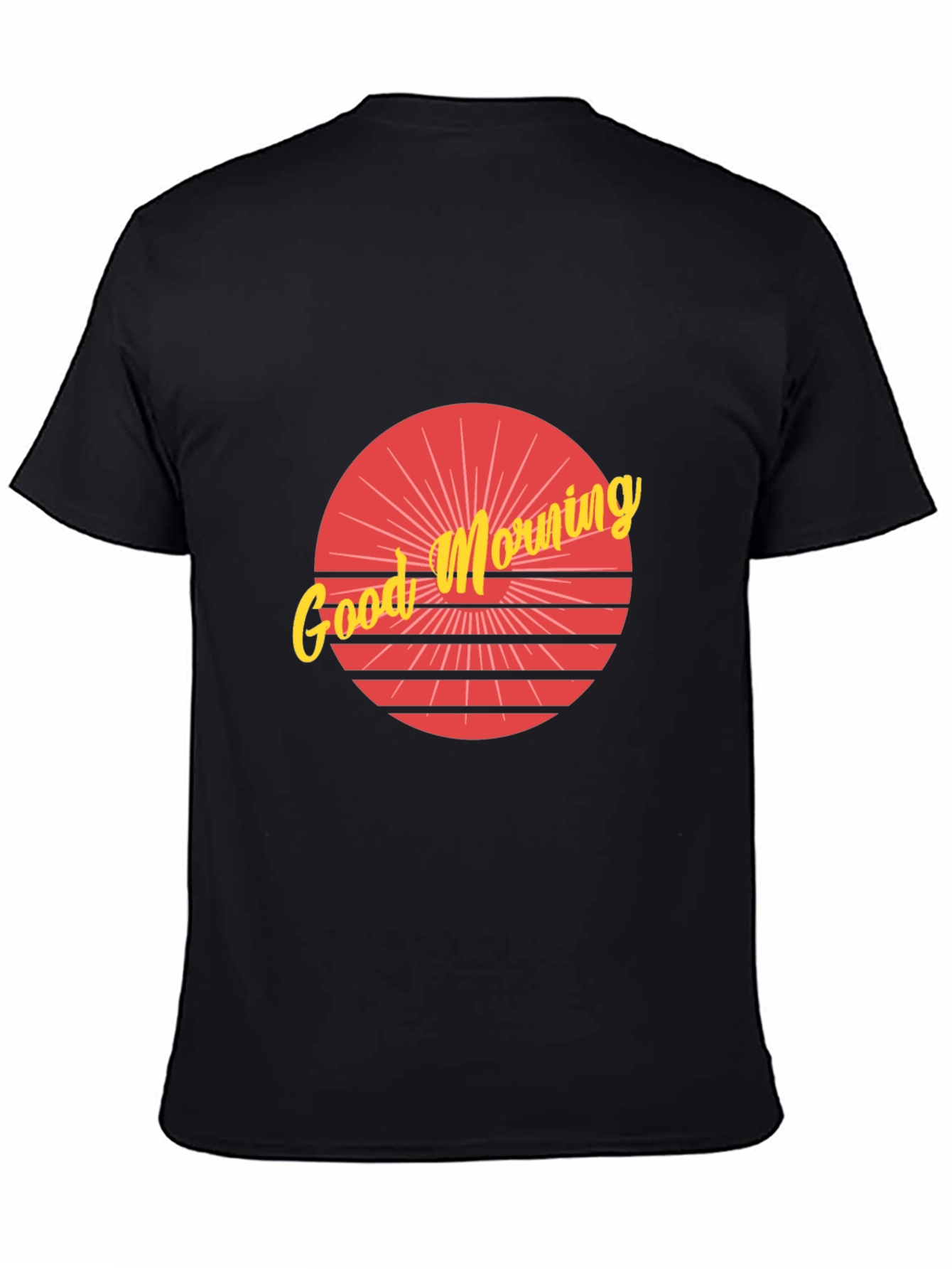 Black Good Morning Graphic Tee - Retro Sunrise Design view 4