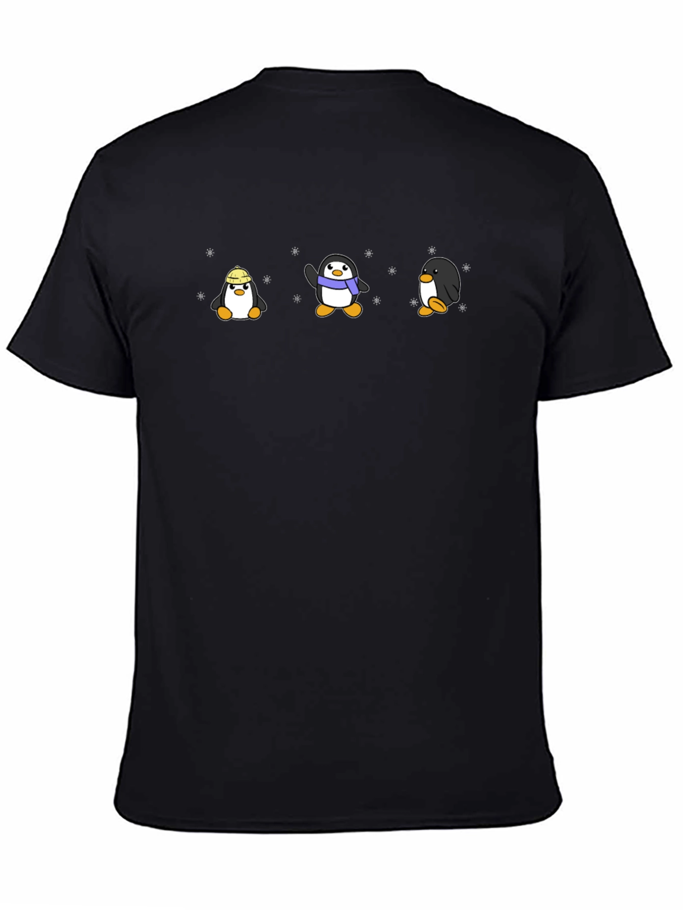 Black Penguin Cartoon Graphic Print Black T-Shirt view 4