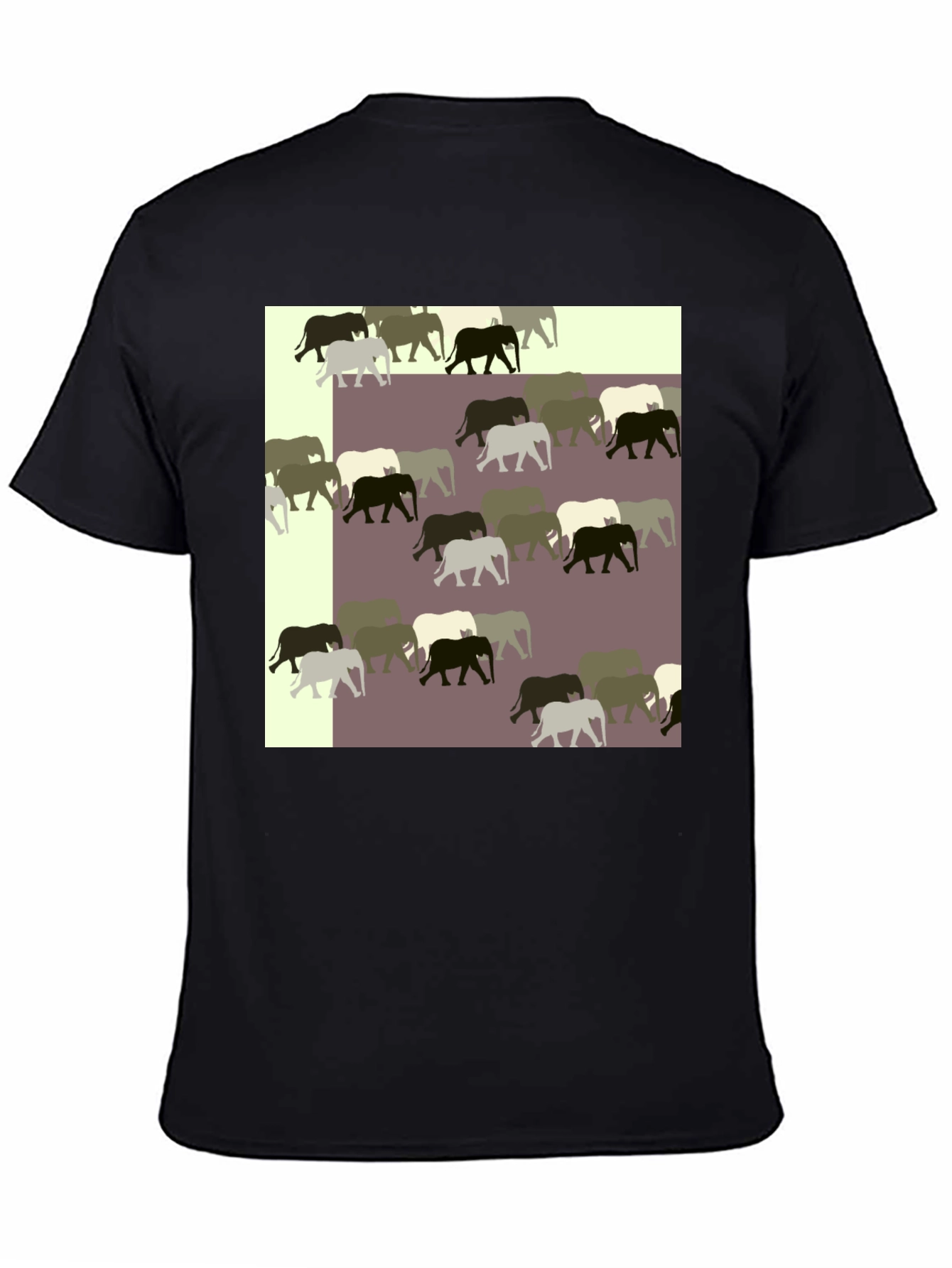 Black Elephant Pattern Black T-Shirt view 4