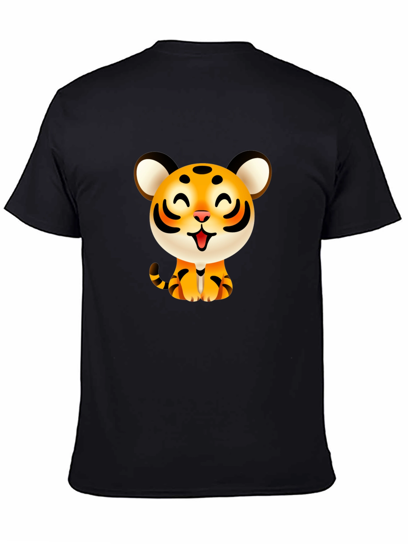 Black Cute Cartoon Tiger Graphic Tee - Black view 4