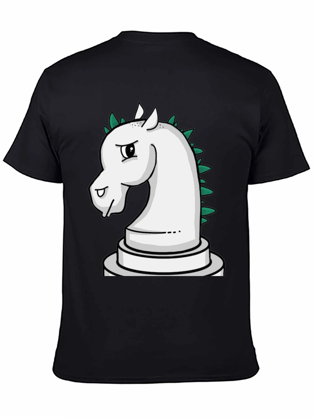Black Chess Knight T-Shirt - Unique Cartoon Design view 4
