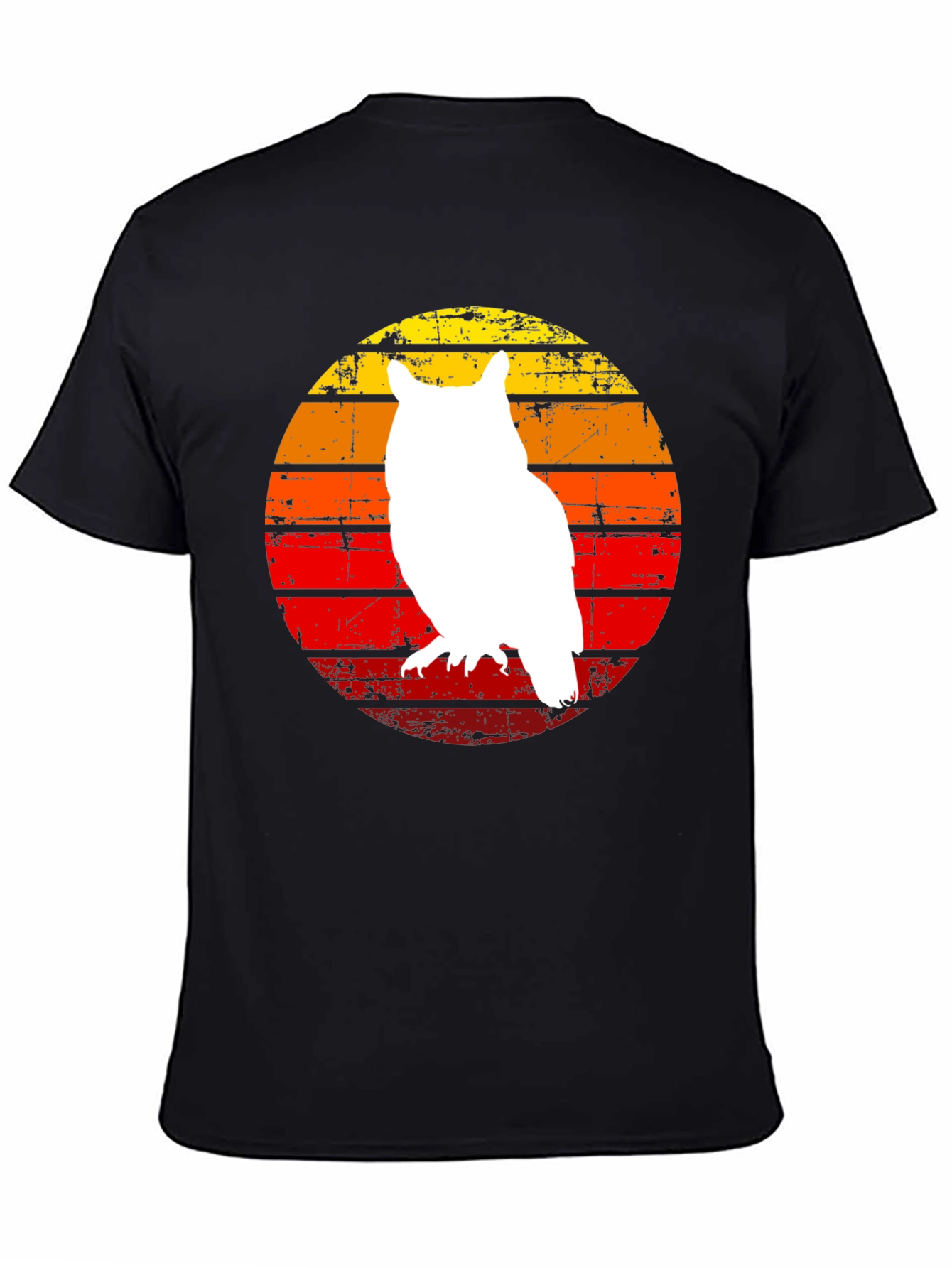 Black Retro Owl Silhouette Black T-Shirt view 4