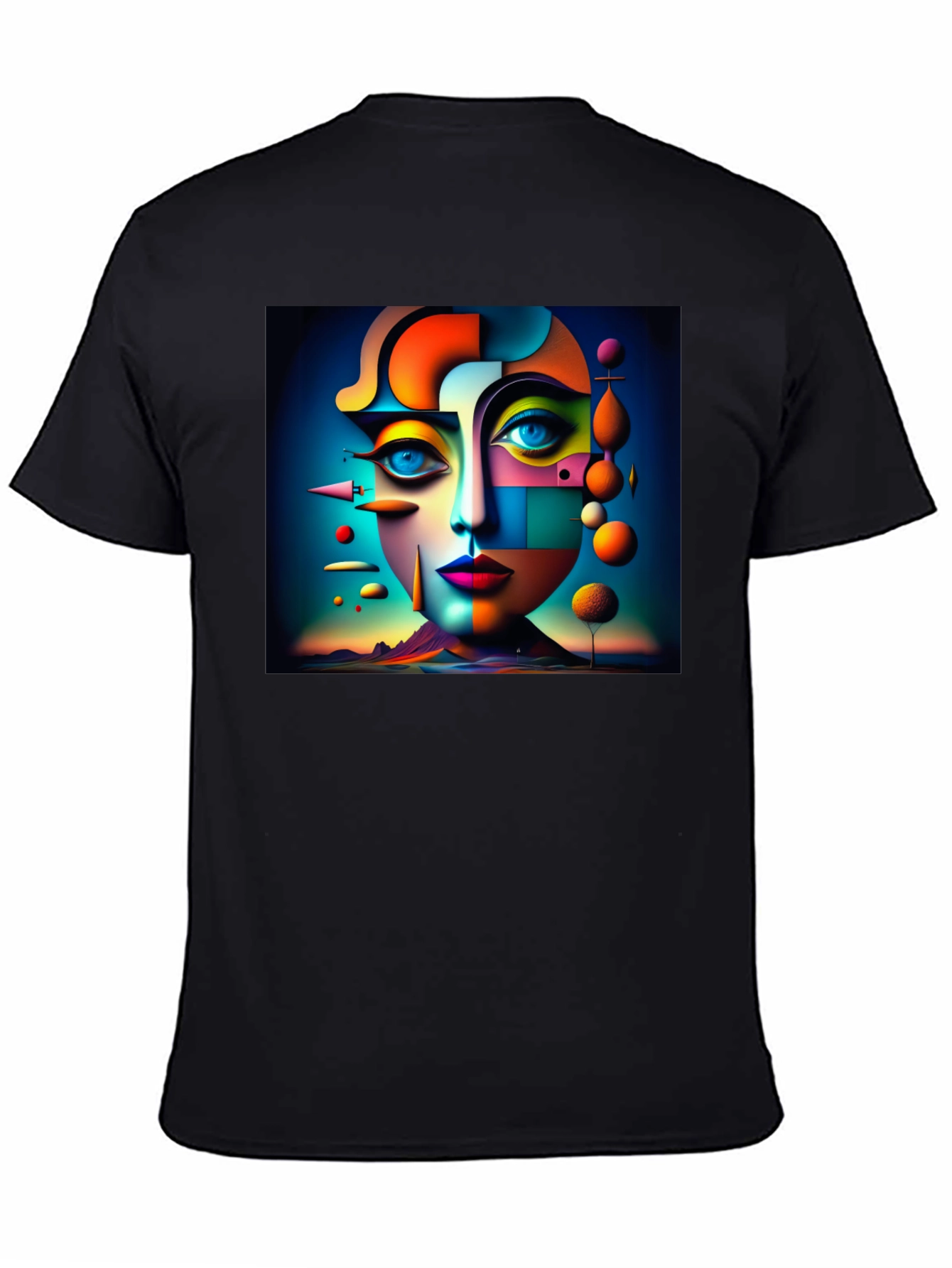 Black Abstract Geometric Face Art Black T-Shirt view 4