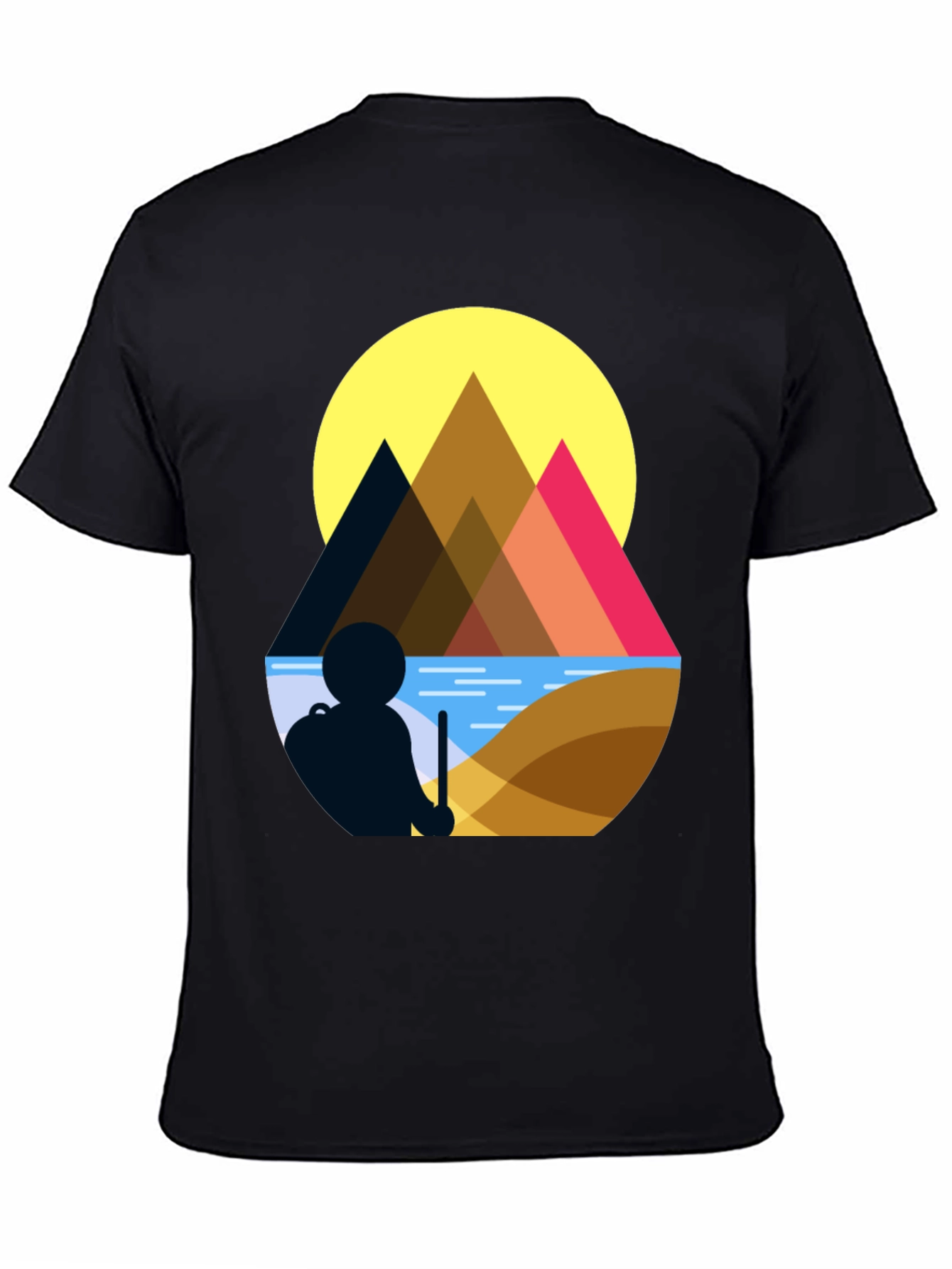 Black Geometric Mountain Scene Graphic Tee view 4