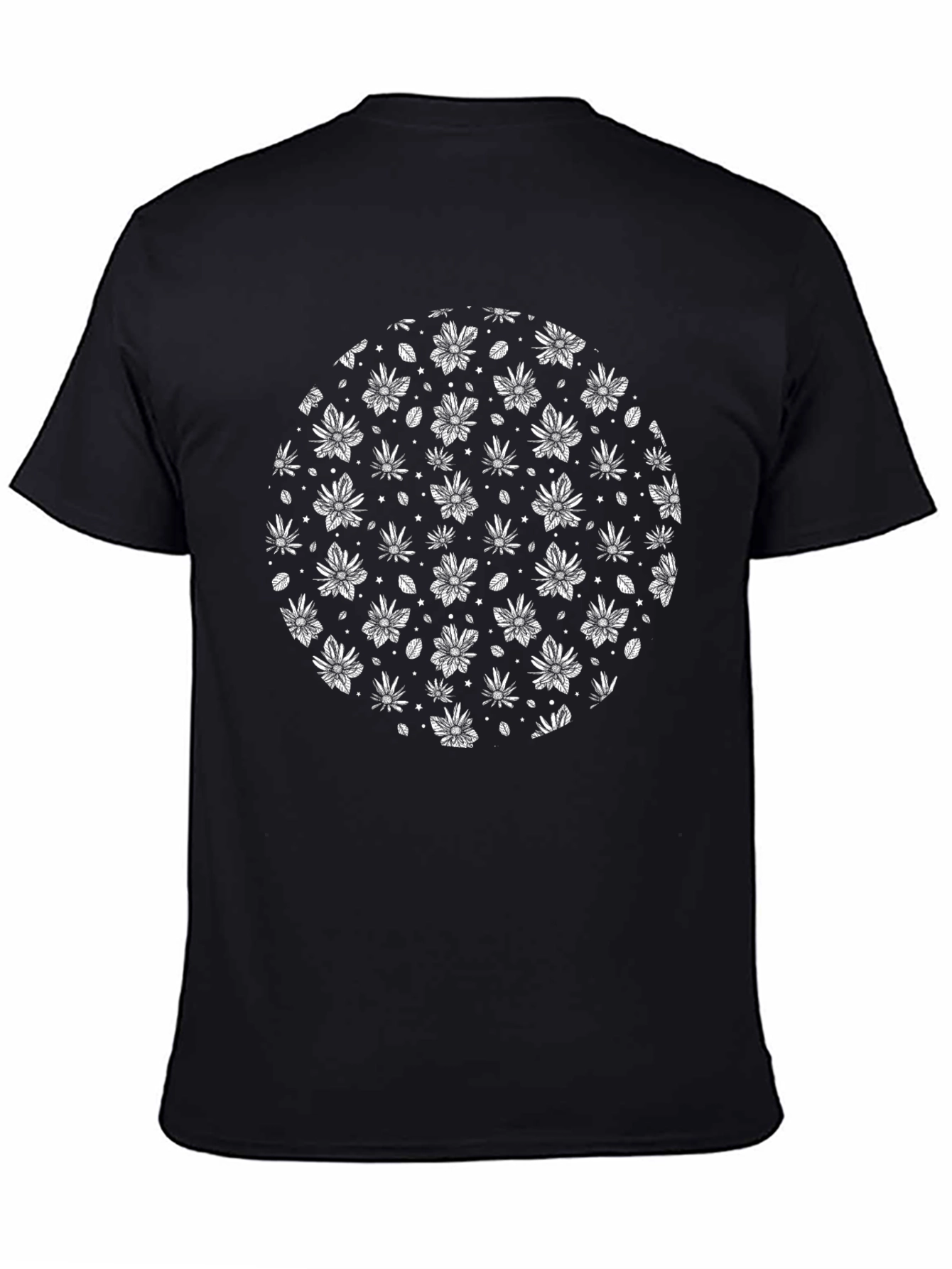 Black Black Graphic Tee - White Flower Pattern T-Shirt view 4