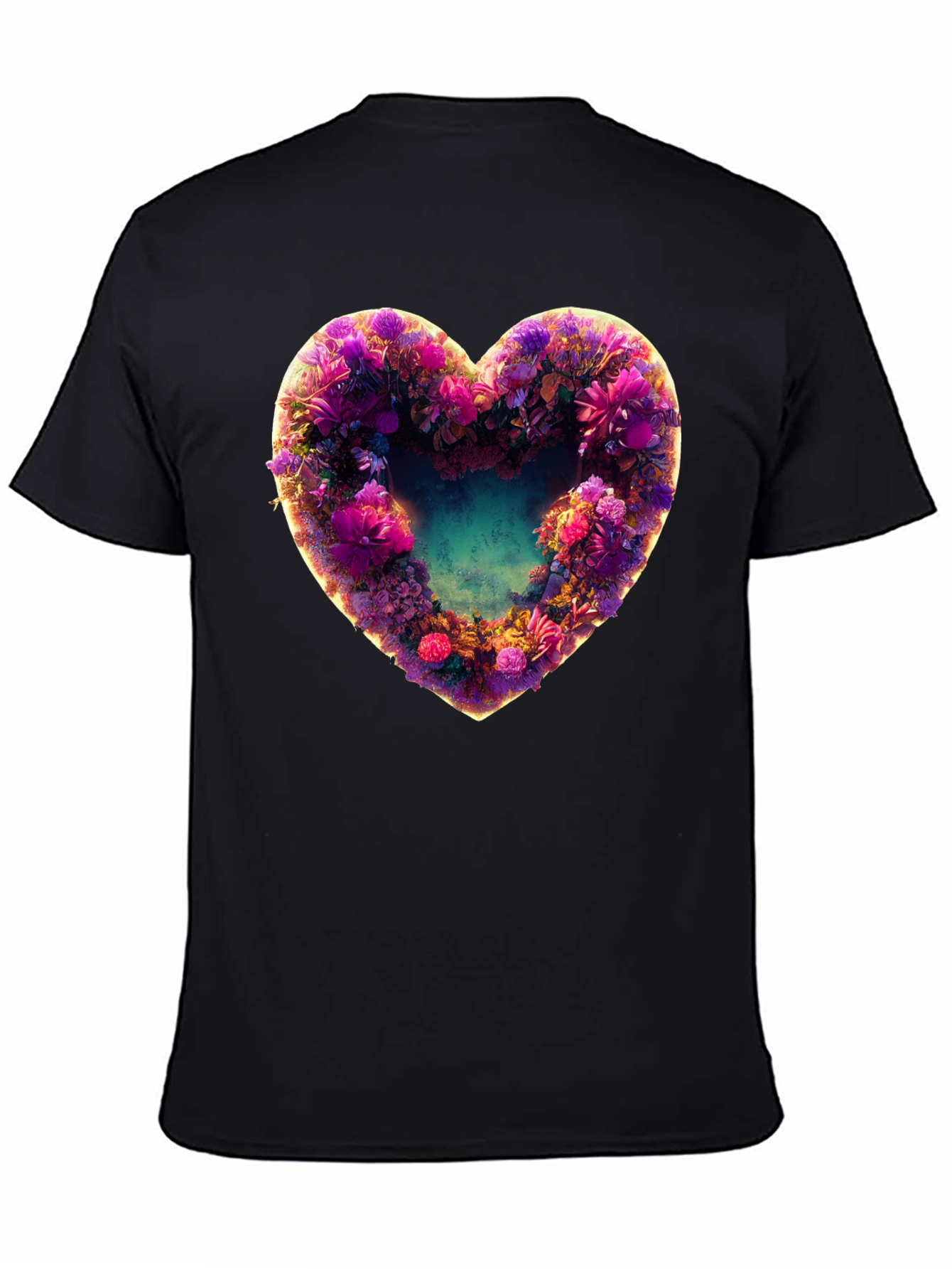 Black Floral Heart Graphic Black T-Shirt view 4