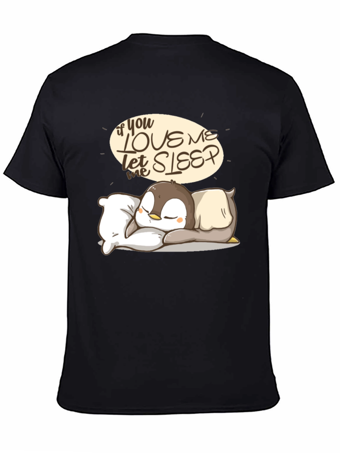 Black Cute Penguin Sleep T-Shirt view 4