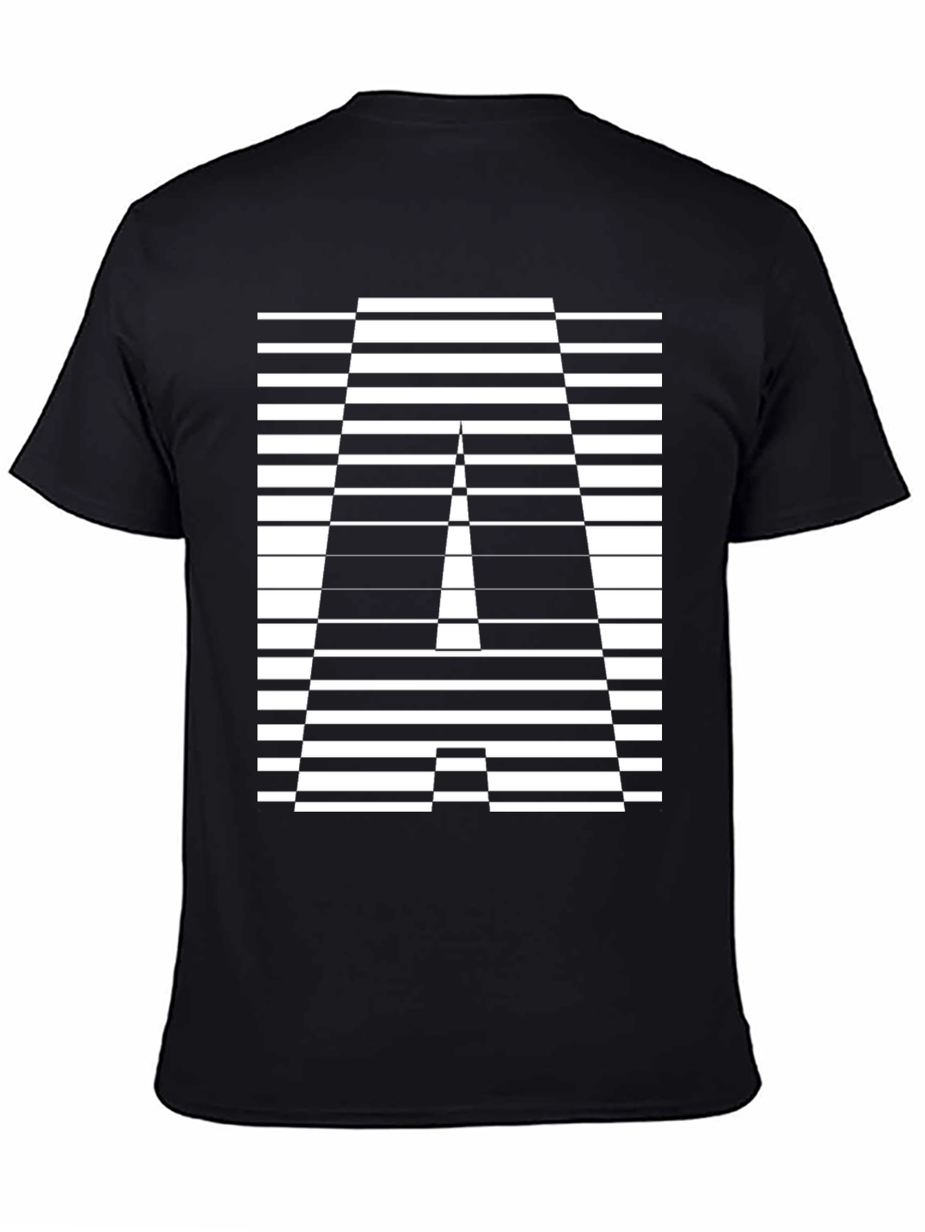 Black Geometric Optical Illusion "A" Graphic T-Shirt view 4