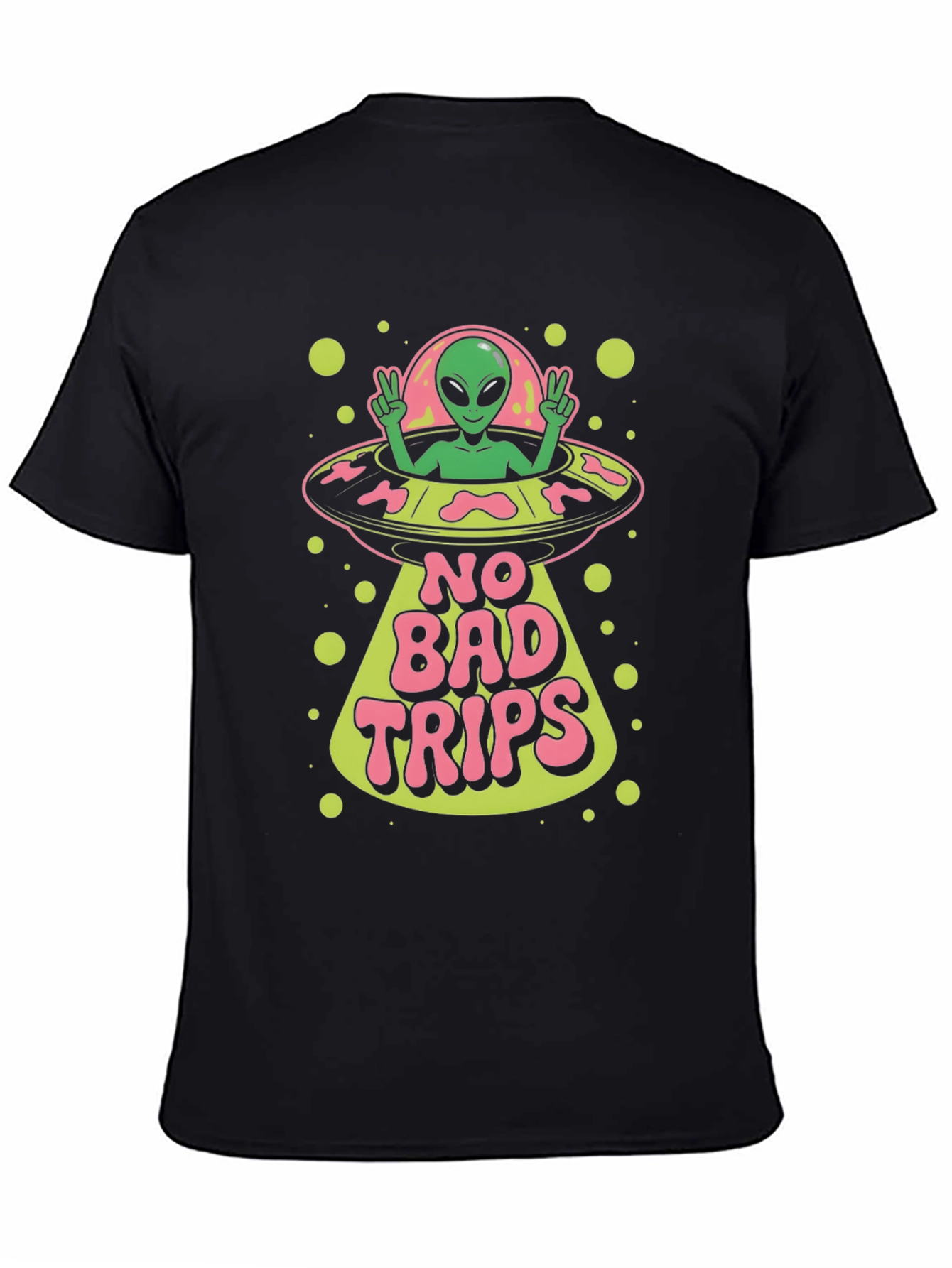 Black No Bad Trips Alien UFO Graphic T-Shirt view 4