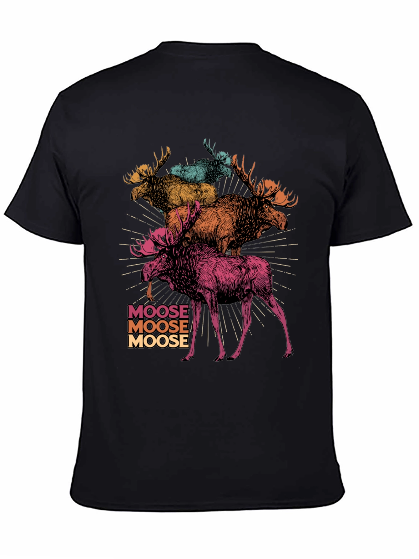 Black Moose Stack Graphic T-Shirt - Cool Colorful Design view 4