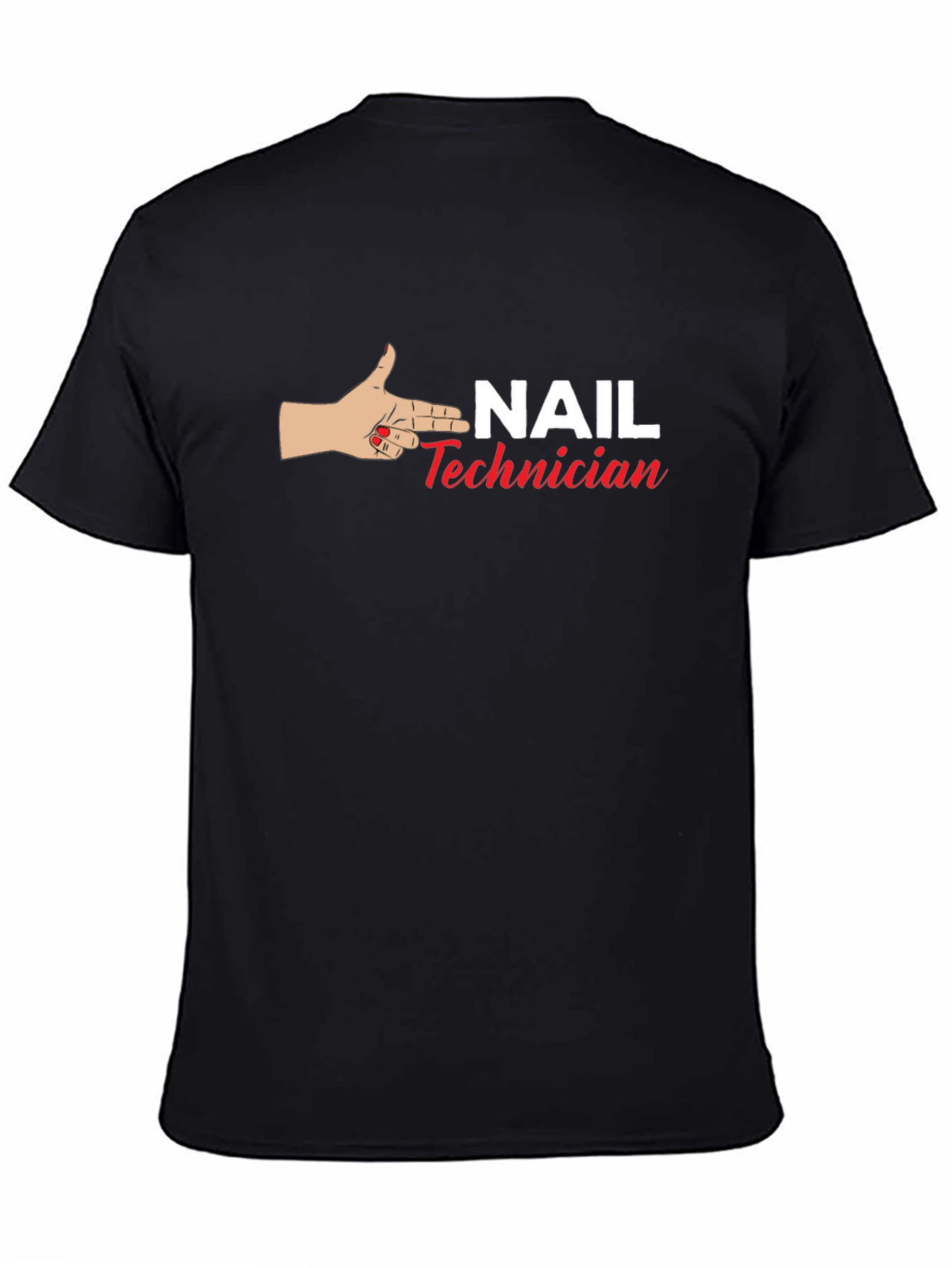 Black Nail Technician T-Shirt - Hand Gun Design view 4