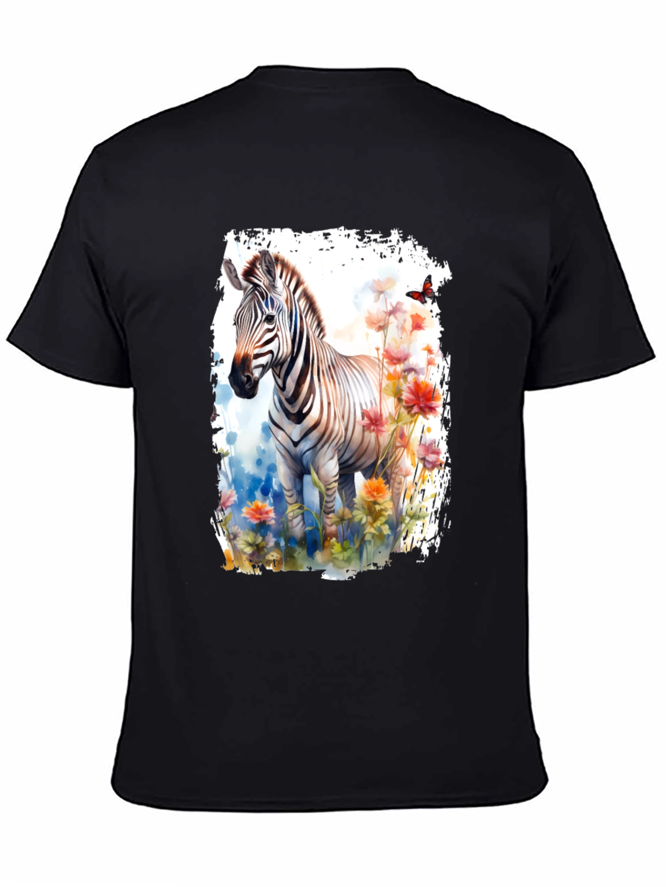 Black Zebra & Floral Graphic Black T-Shirt view 4