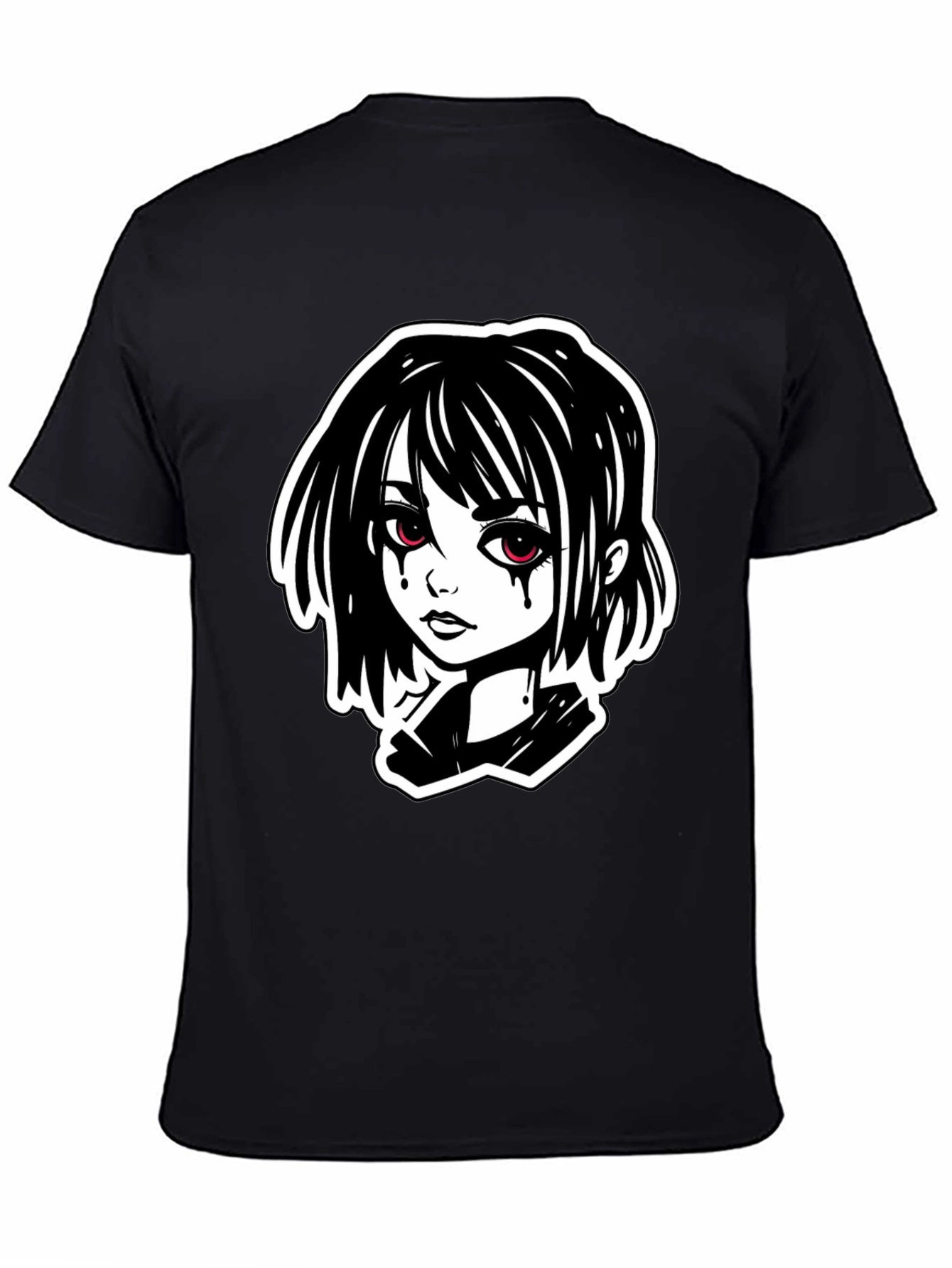 Black Gothic Anime Girl T-Shirt - Black view 4