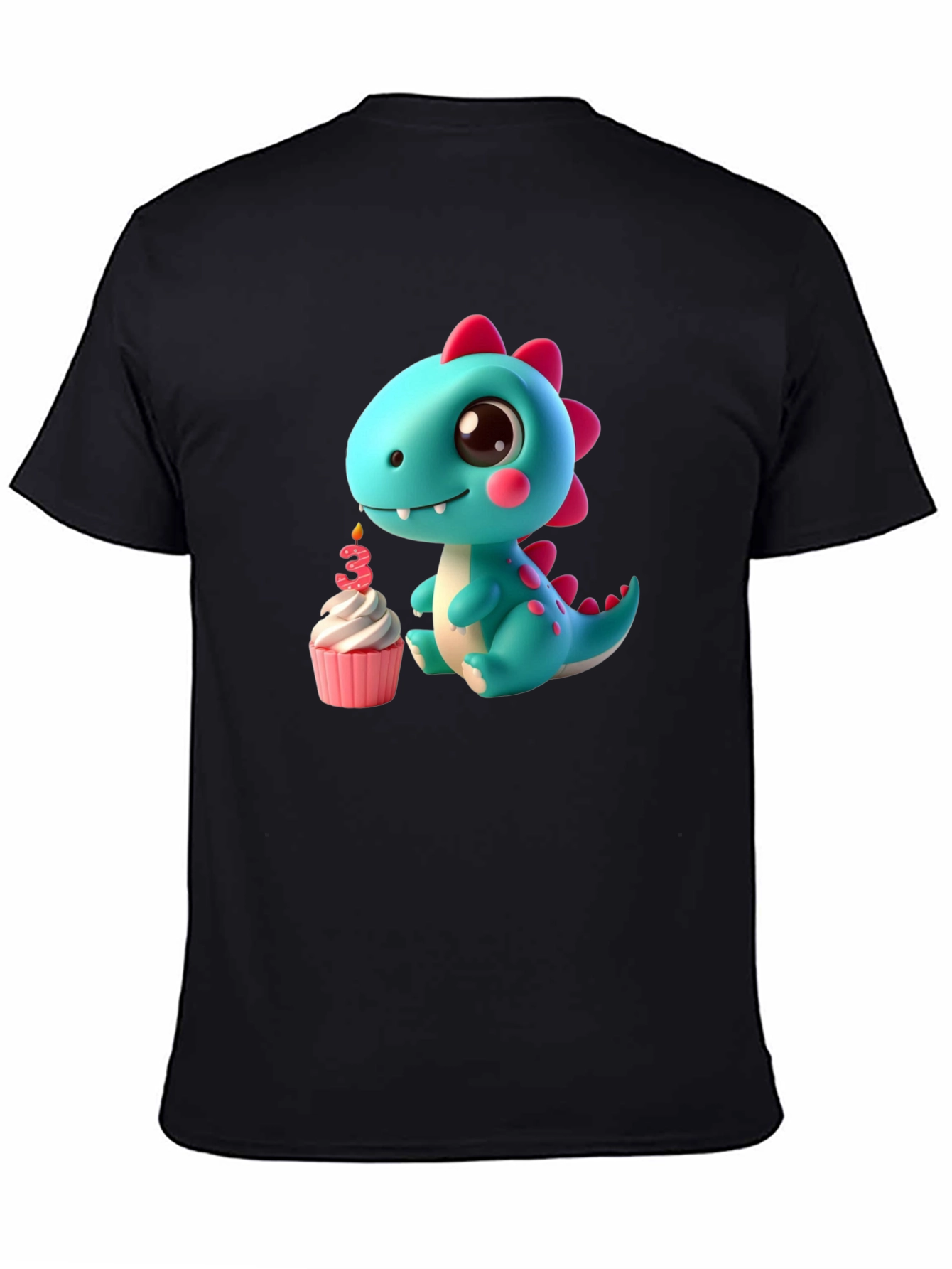 Black Cute Dinosaur 3rd Birthday T-Shirt view 4