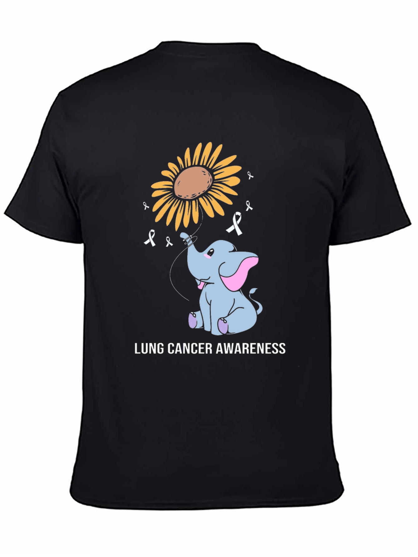 Black Lung Cancer Awareness Elephant Sunflower T-Shirt view 4
