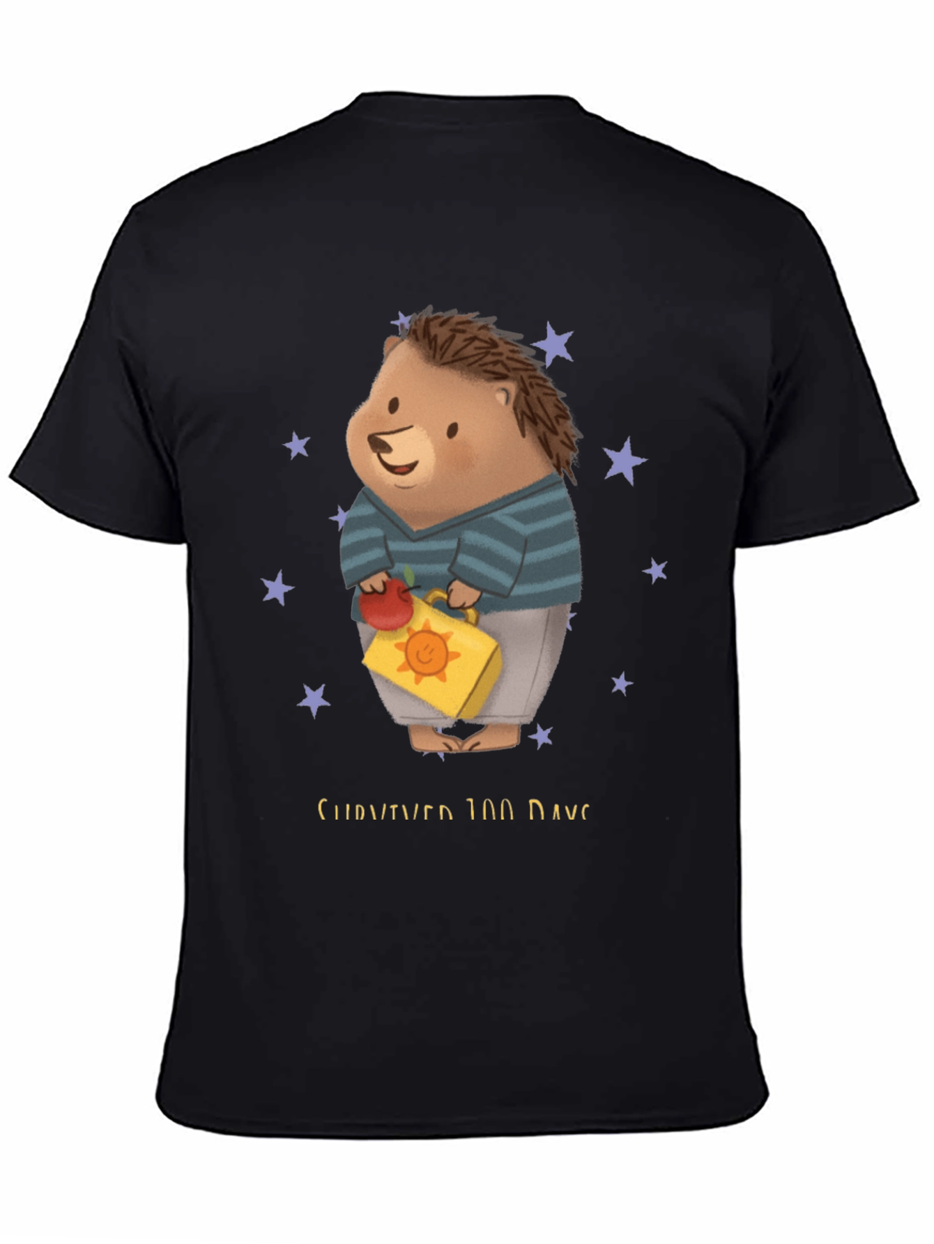 Black 100 Days of School Hedgehog Tee view 4