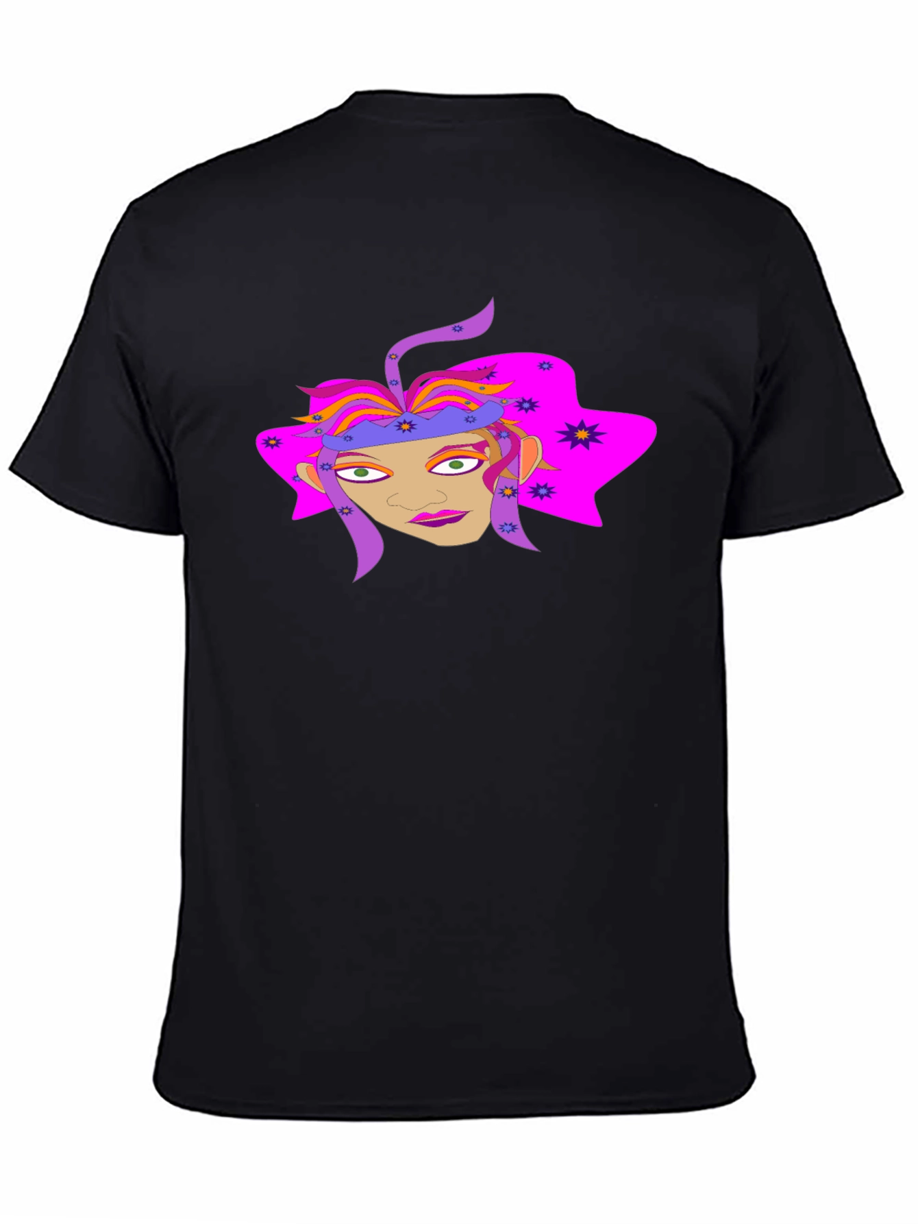 Black Funky Graphic Tee: Colorful Face Design view 4