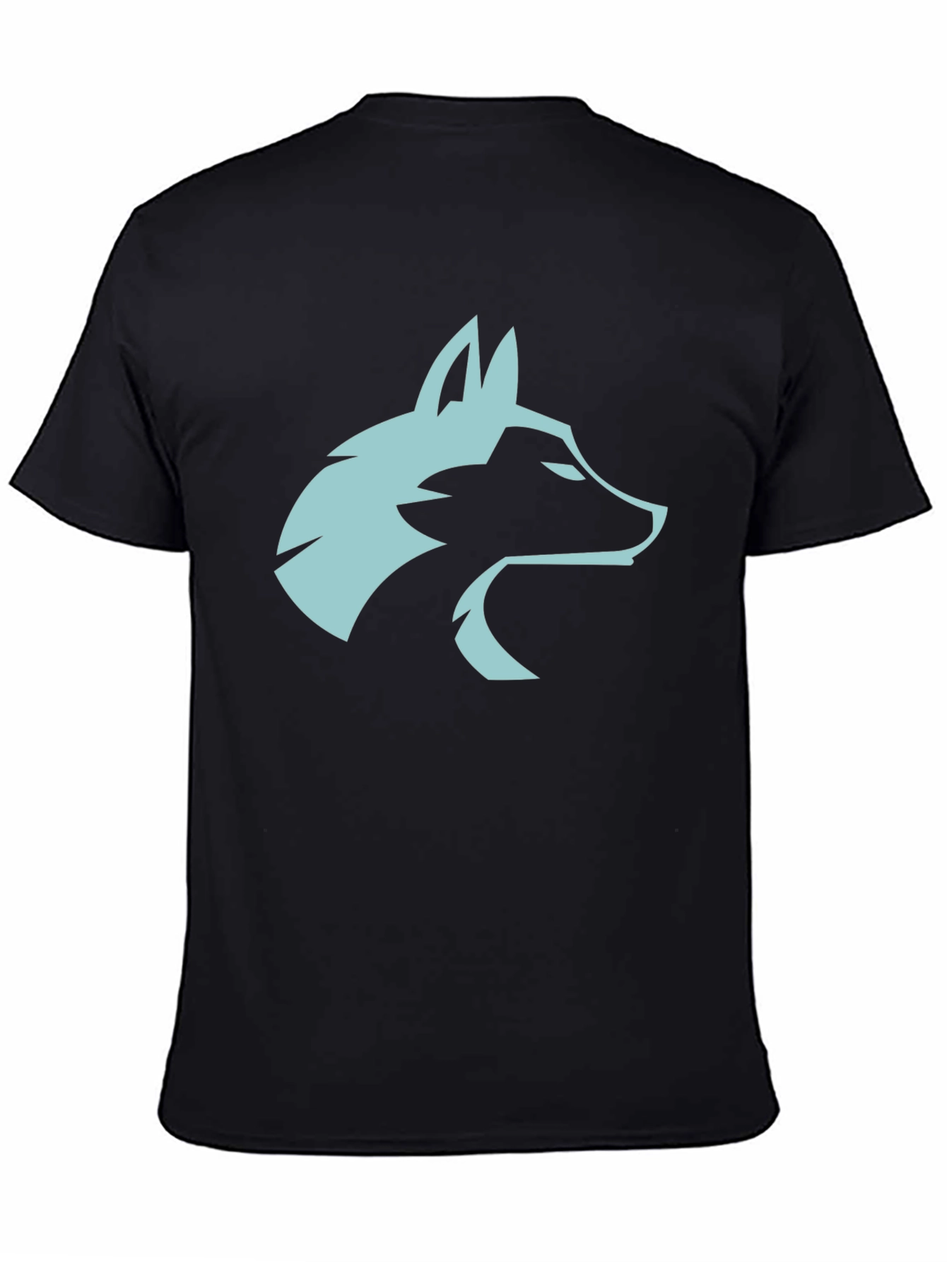 Black Cool Wolf Head Graphic Tee - Black Cotton Blend view 4