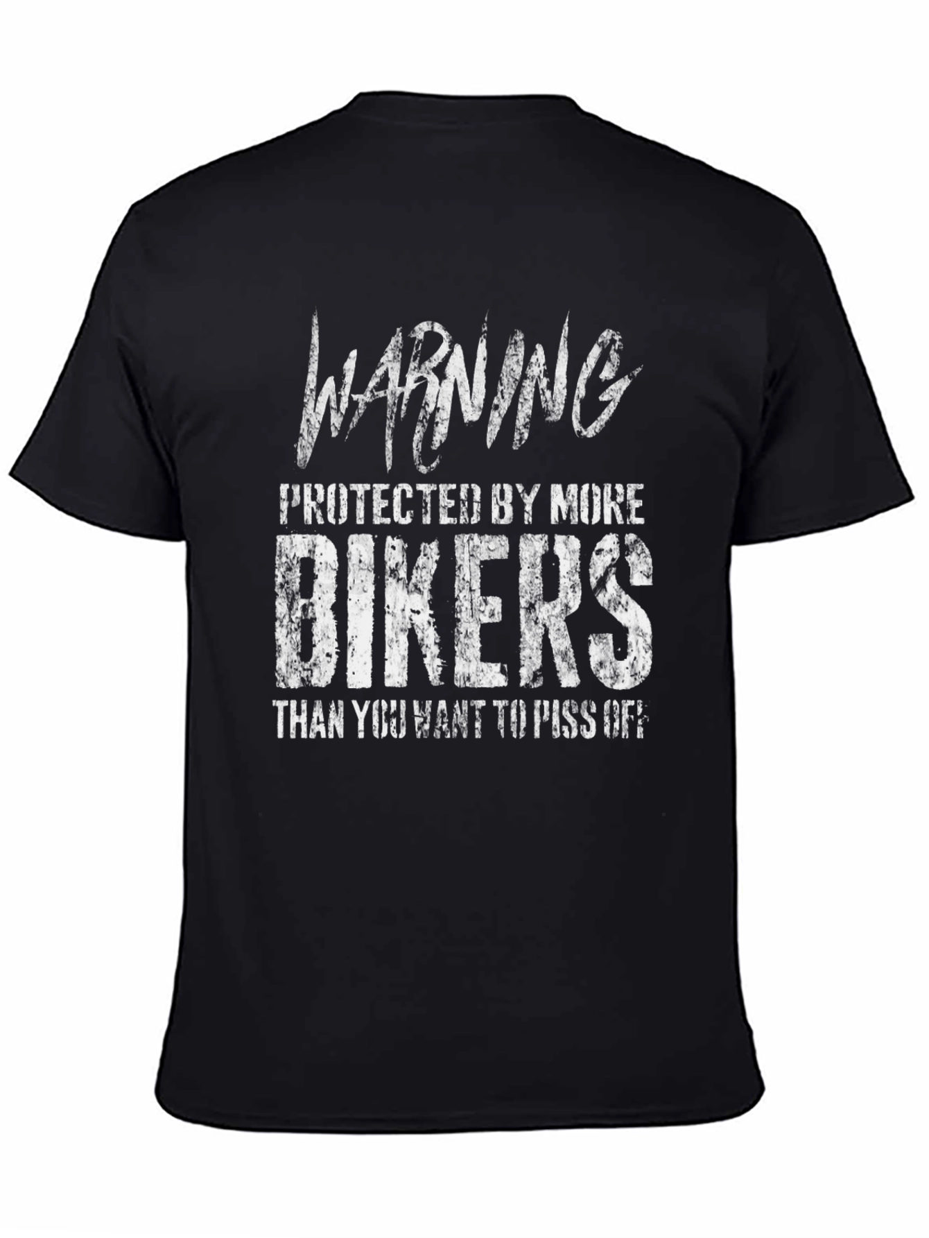 Black Warning Bikers T-Shirt: Protected by More Bikers view 4