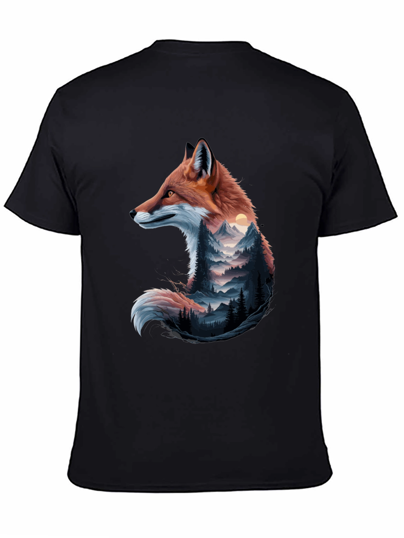 Black Fox & Mountain Graphic Tee - Nature Inspired Design view 4
