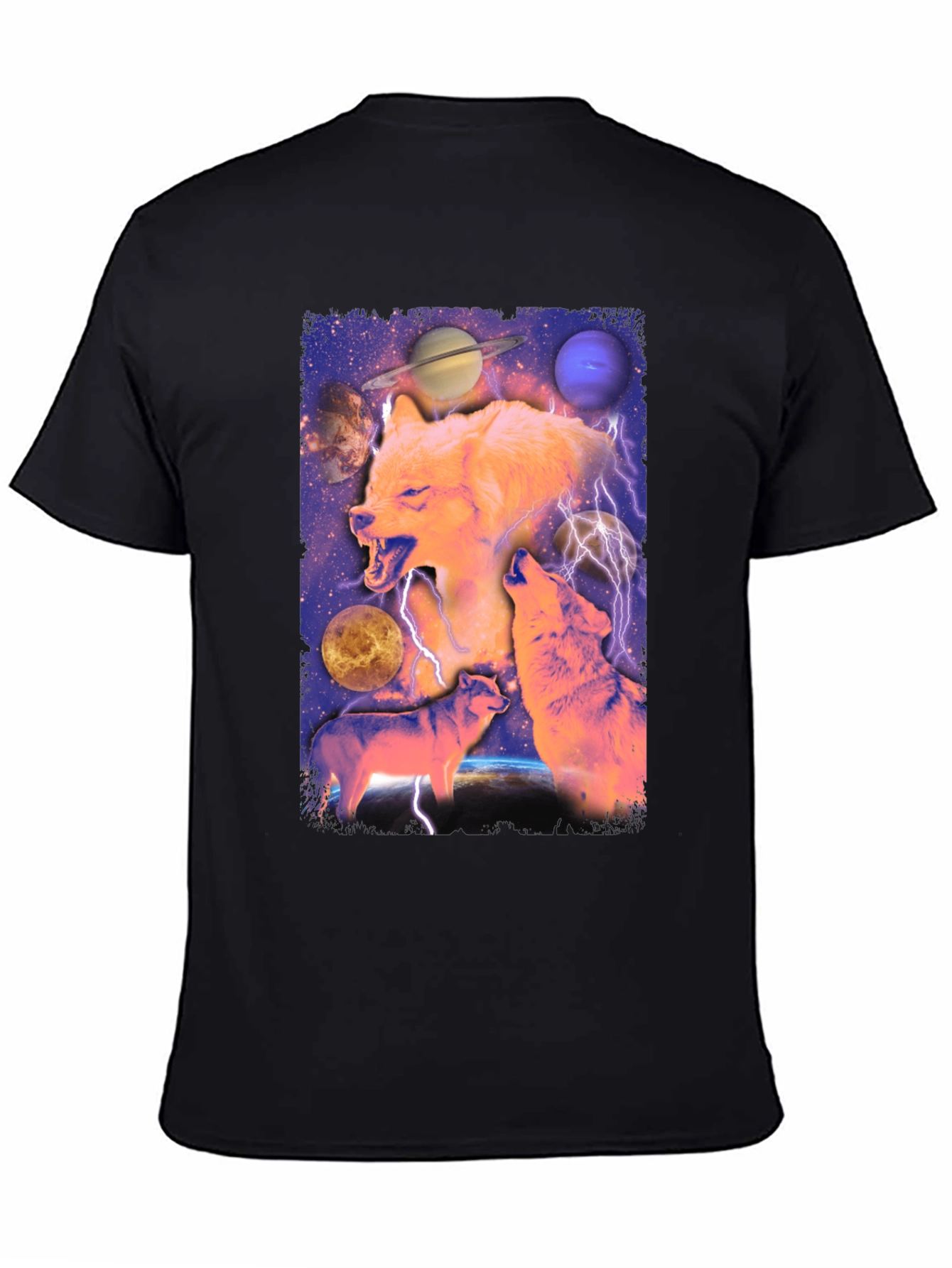 Black Wolf Galaxy Graphic Print Tee view 4
